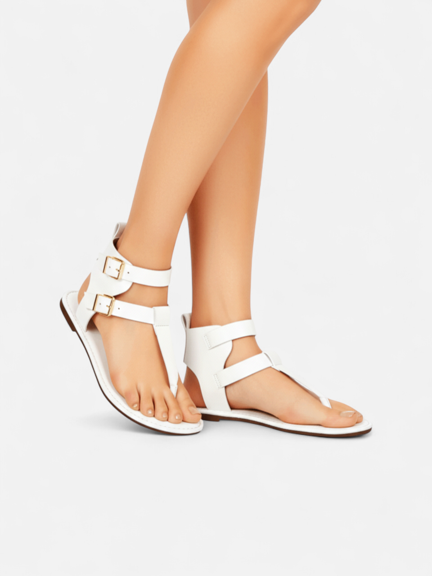 Sandália Rasteira Gladiadora Fivelas Duplas