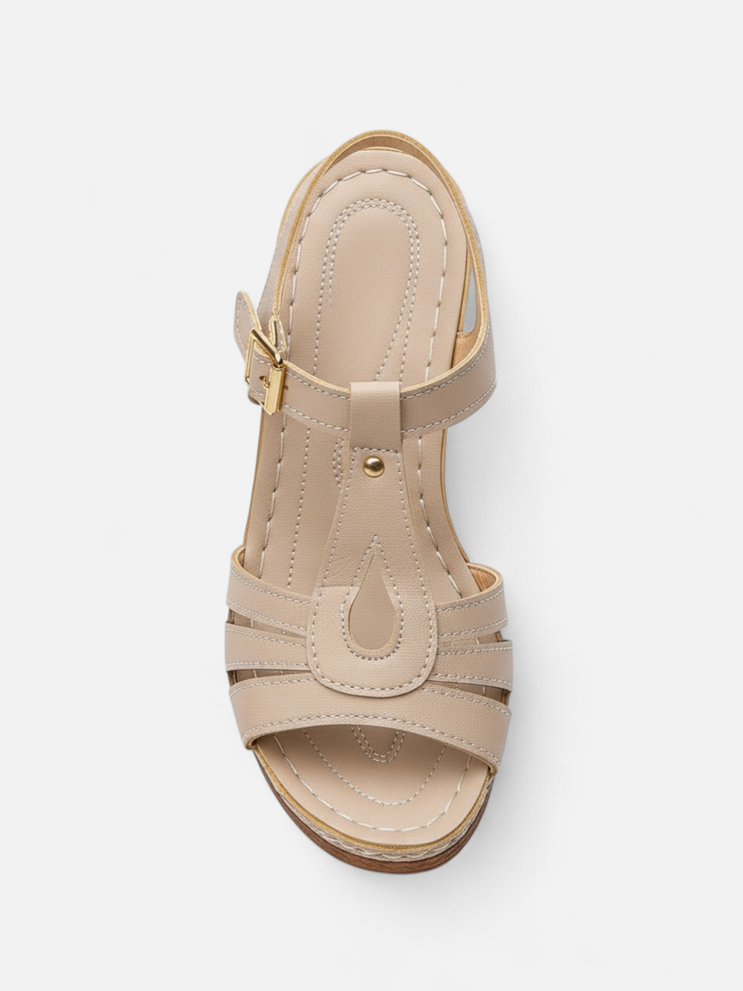 Sandália Salto Bloco T-Strap Fivela Couro
