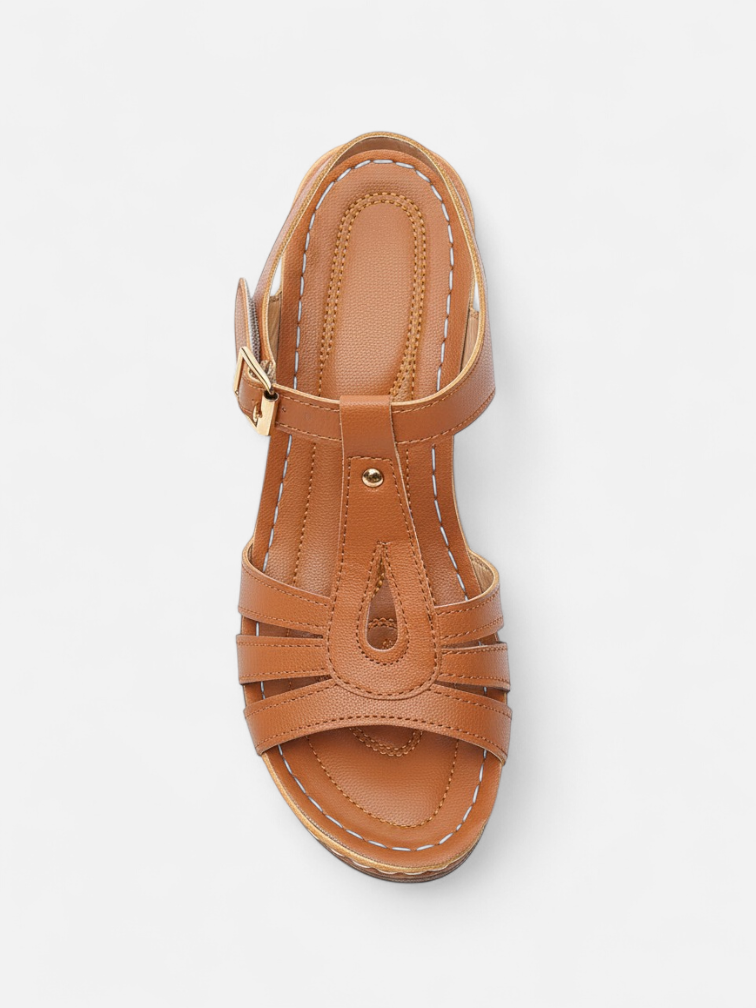 Sandália Salto Bloco T-Strap Fivela Couro