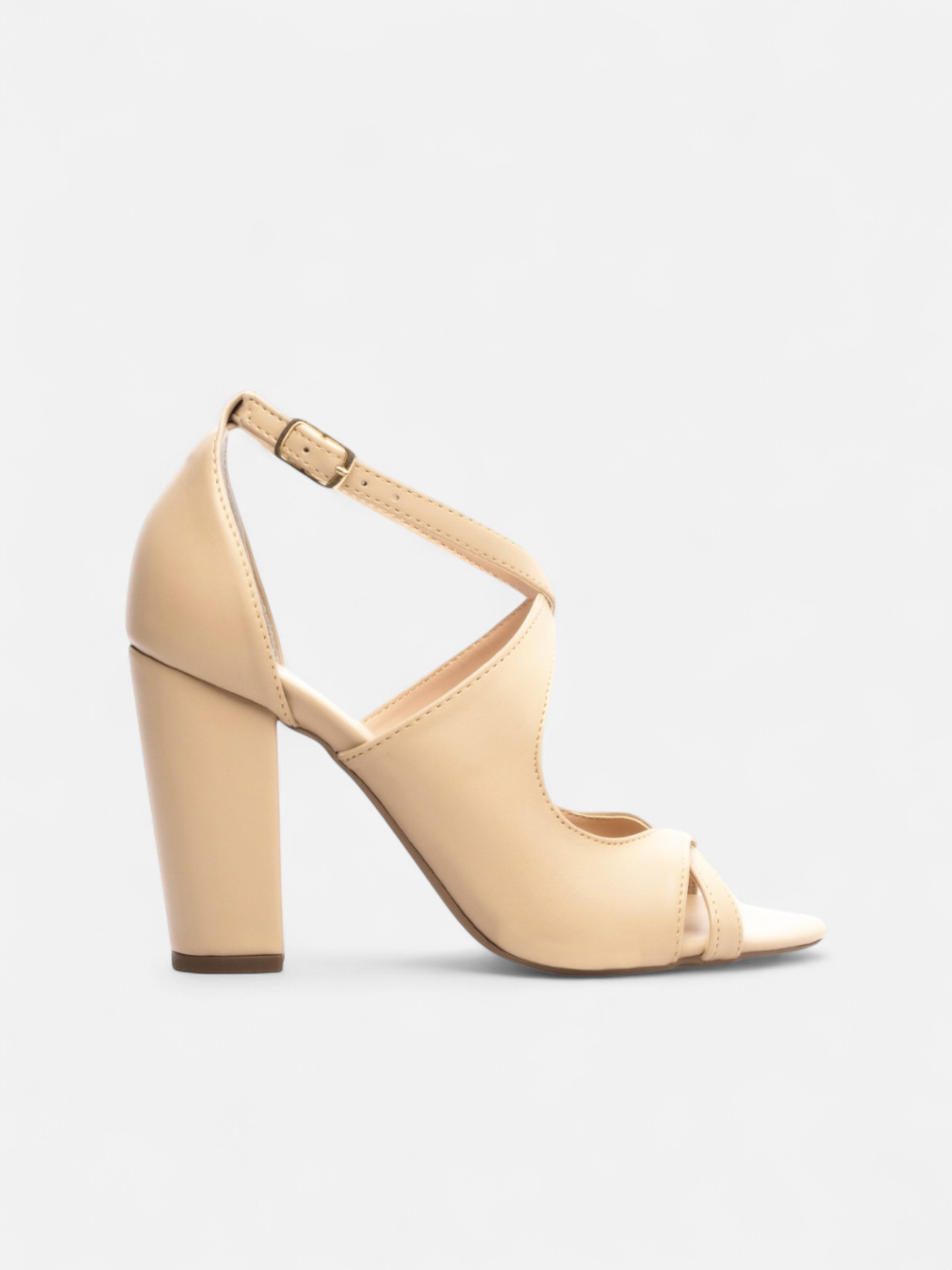 Sandália Salto Grosso Napa Bege com Fivela