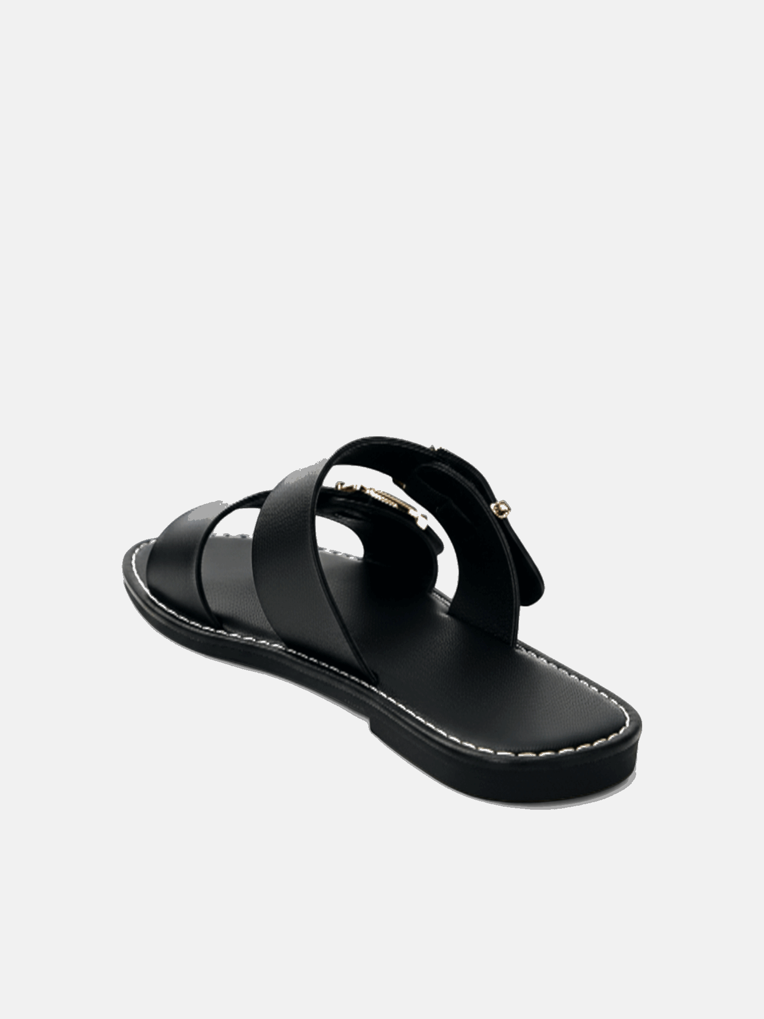 Sandália Rasteira Tiras Largas Fivelas Dupla Dourada