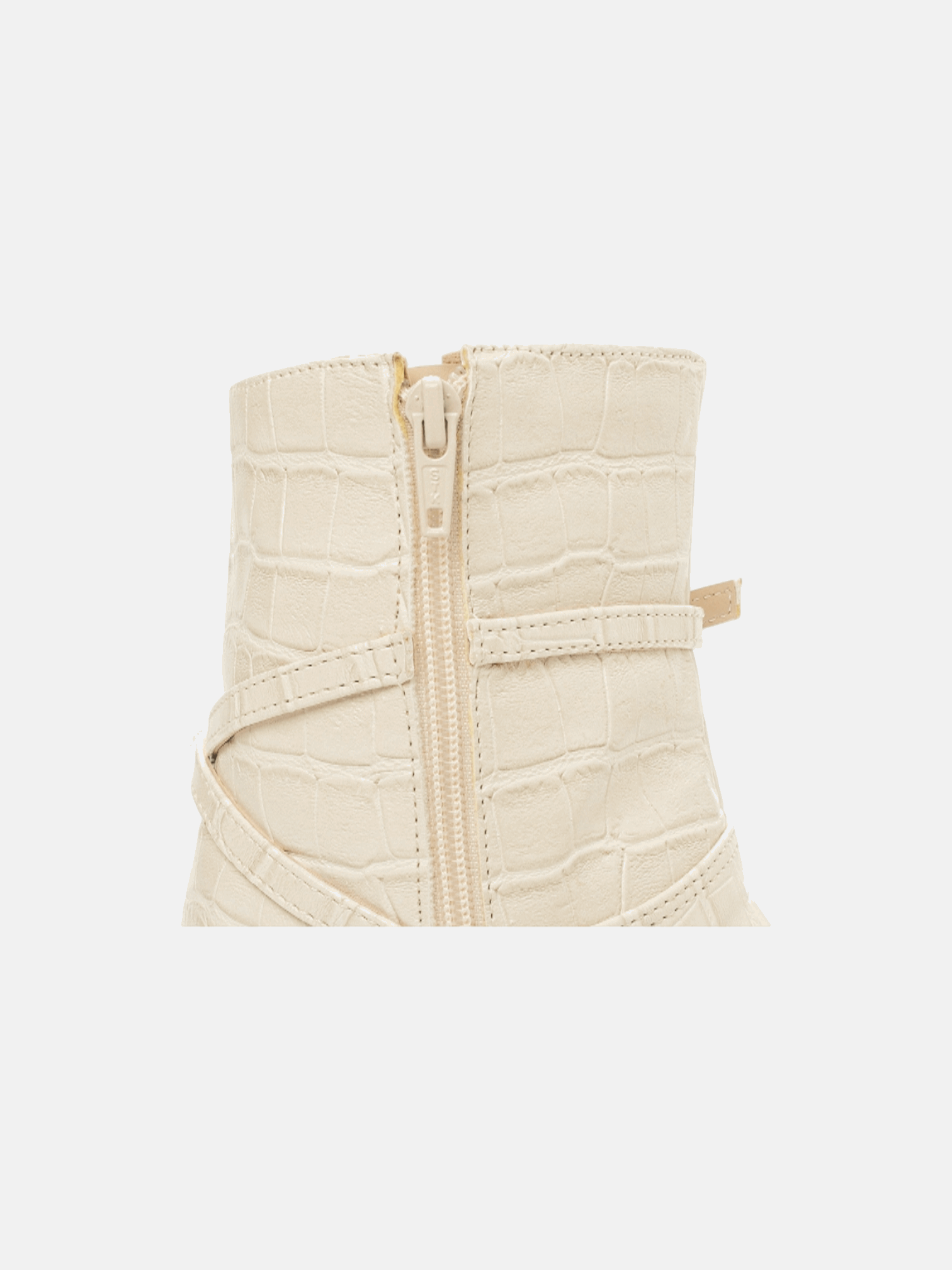 Bota Salto Grosso Cano Médio Bico Fino Croco Com Fivela