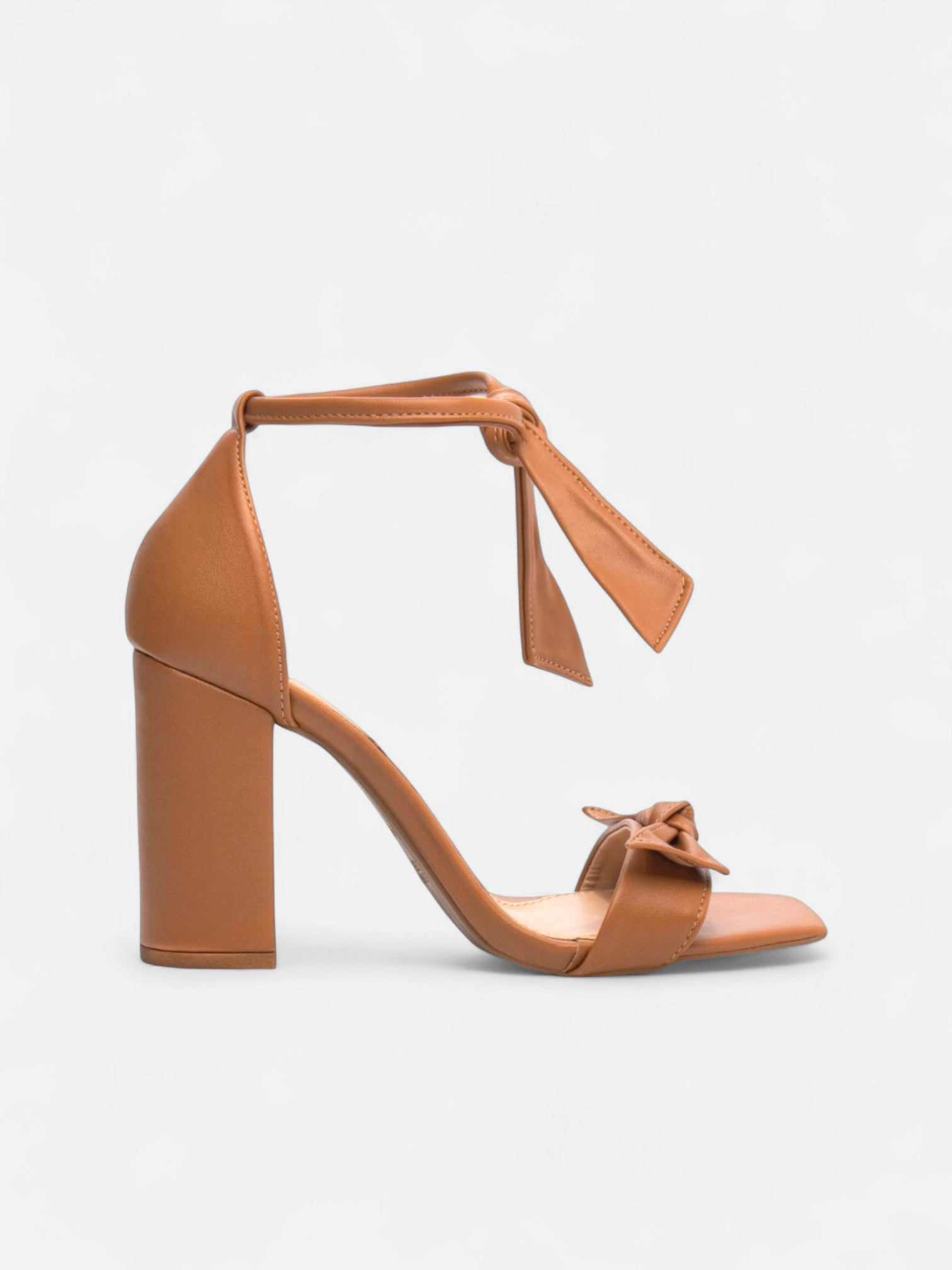 Sandália Salto Grosso Laços Napa Caramelo