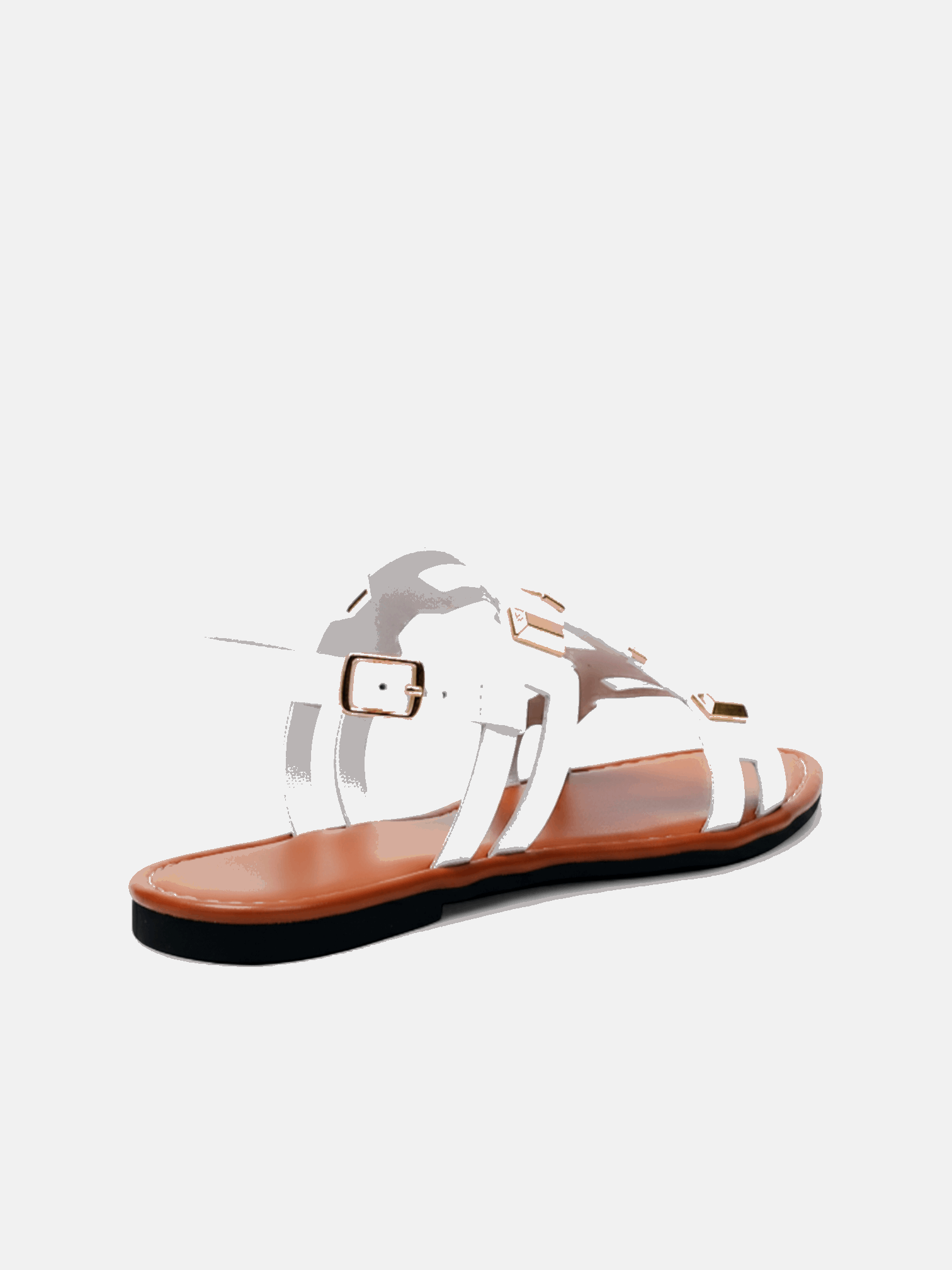 Sandália Rasteira Romana Tiras Apliques metálicos Geométricos