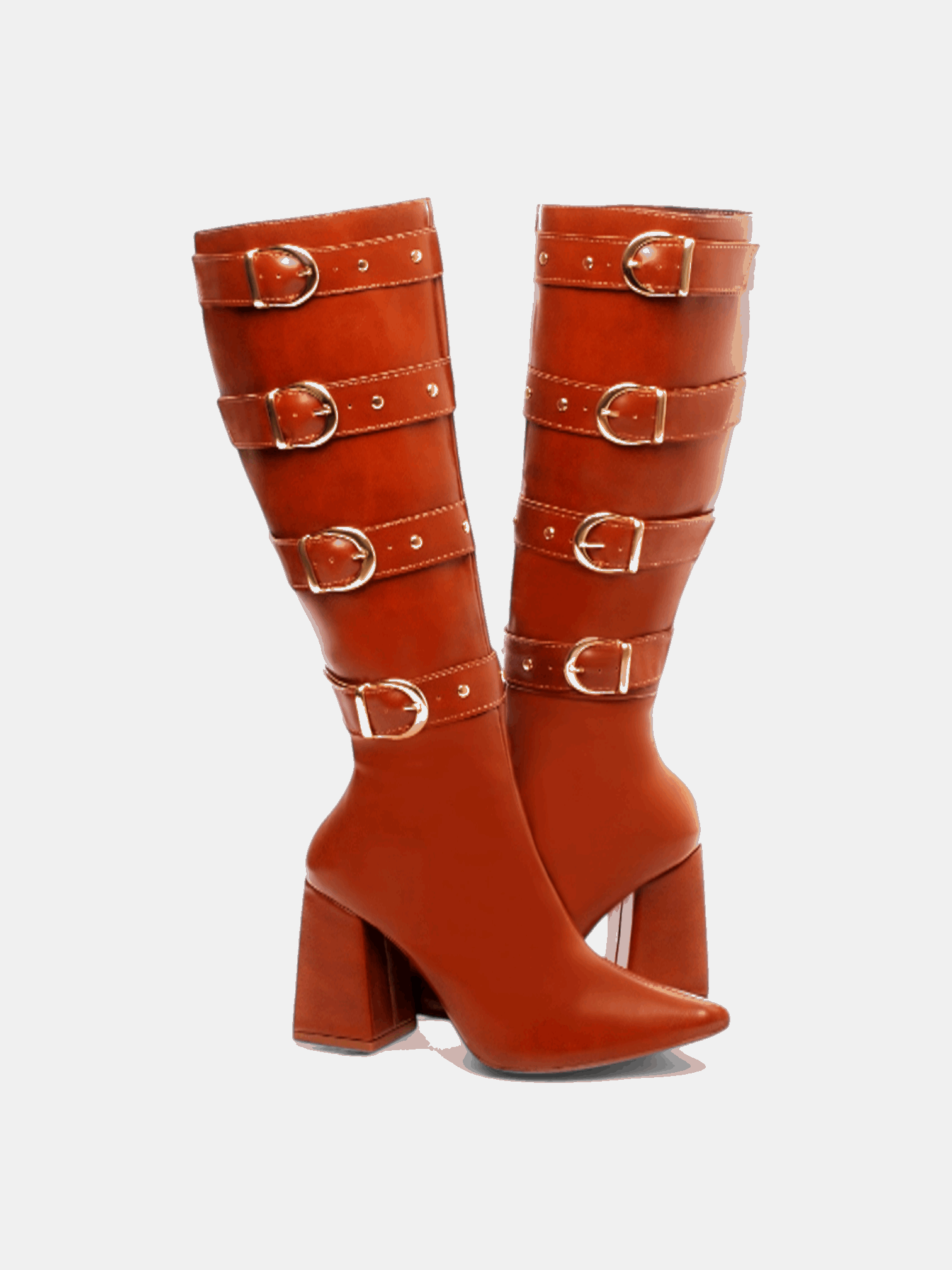 Bota Cano Alto Salto Grosso com Fivelas Metalizadas