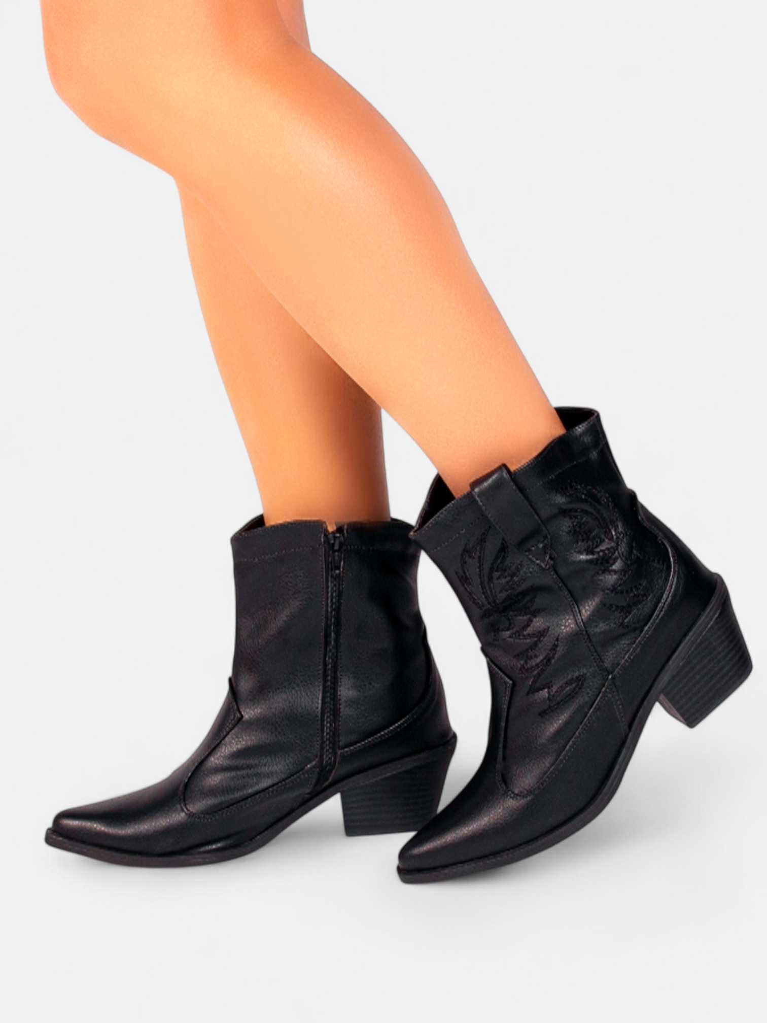 Bota Texana Salto Grosso Cano Baixo Bordada