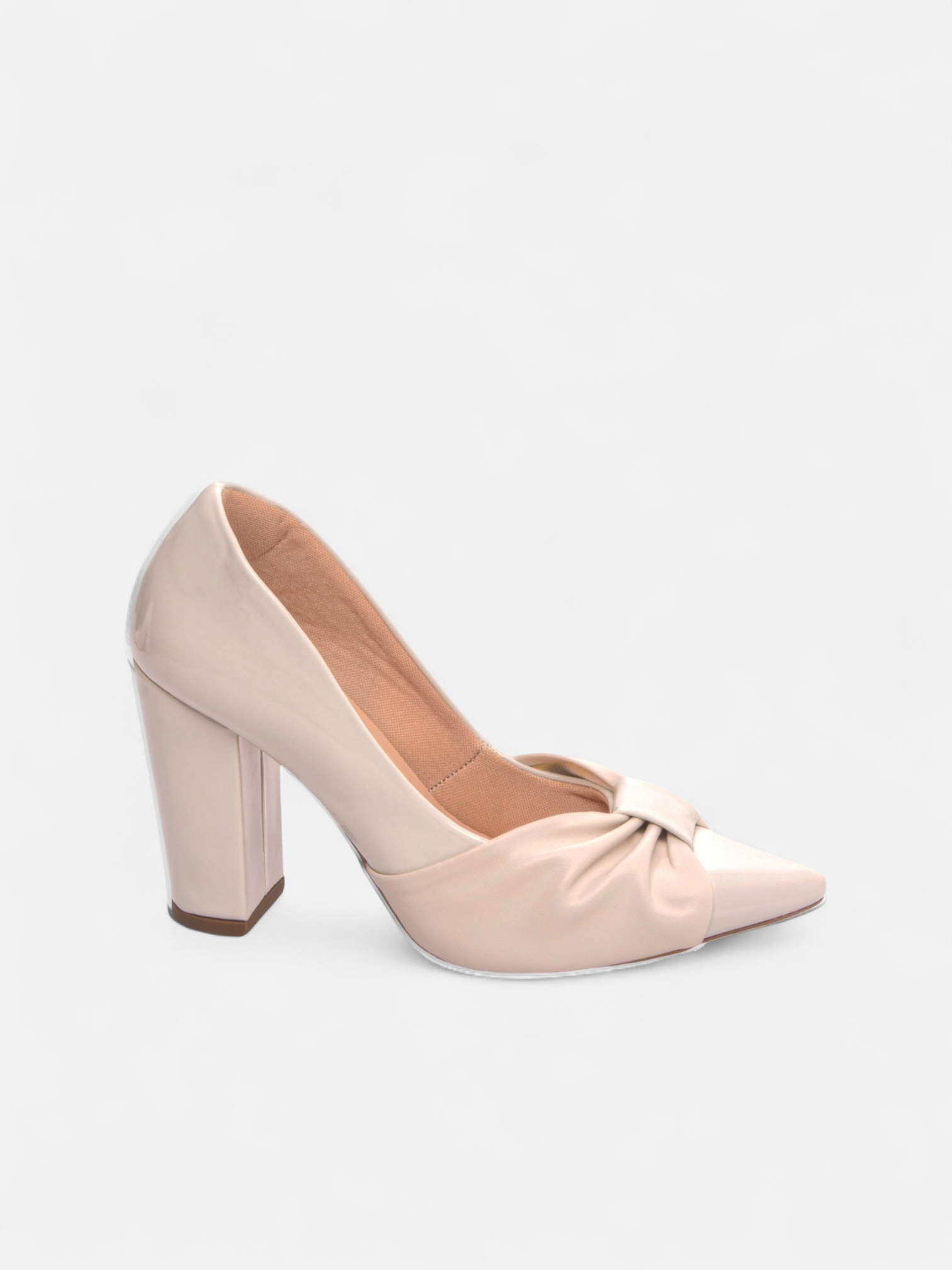 Scarpin Salto Grosso Laço Napa Caramelo