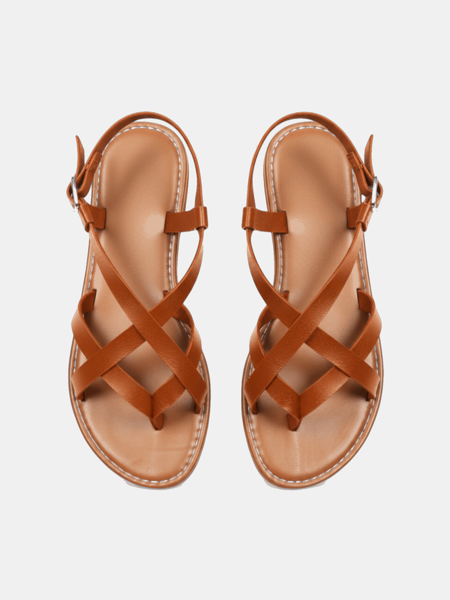 Sandália Rasteira Tiras Cruzadas Ankle Strap Couro Metal