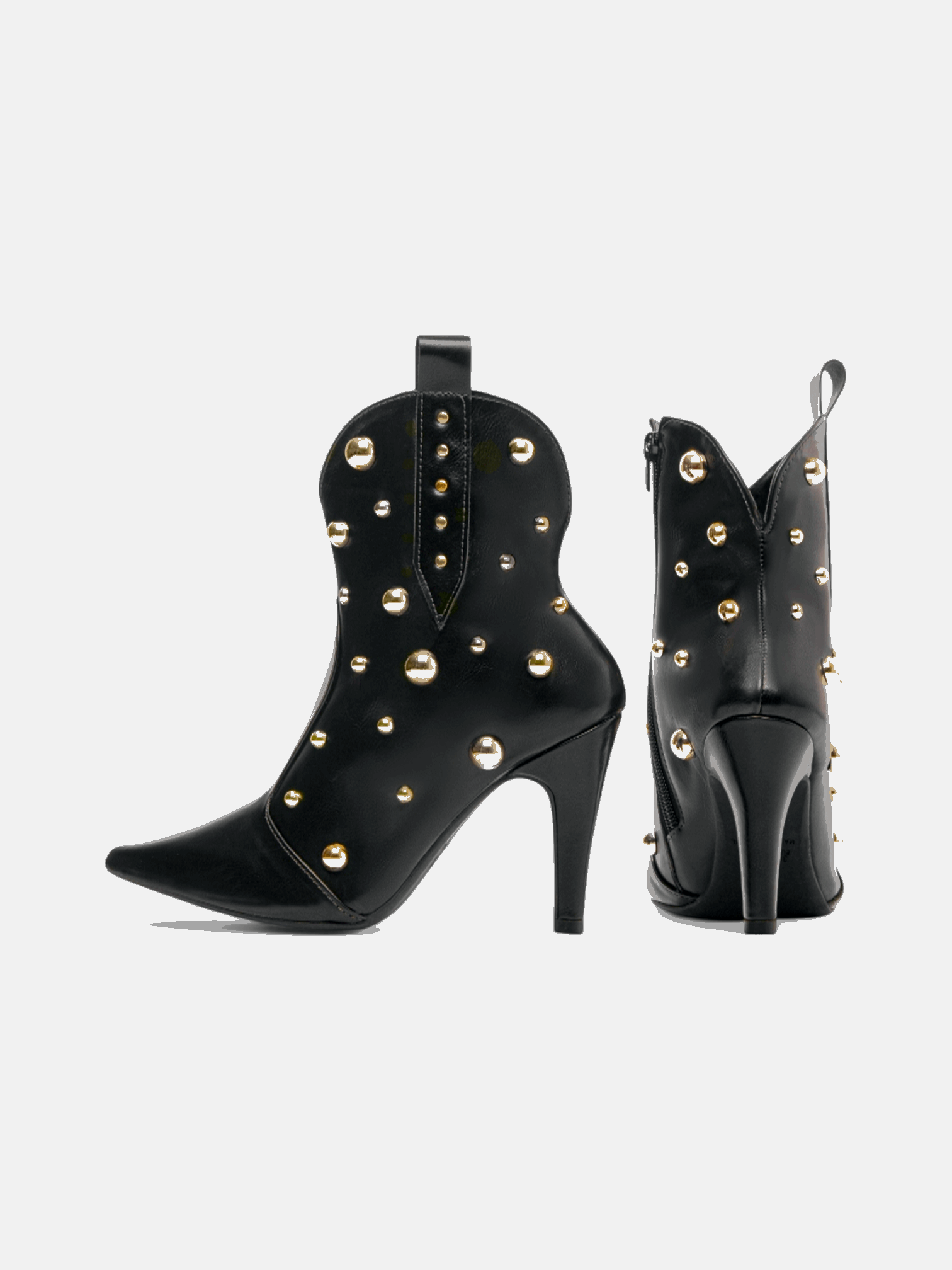 Bota Salto Fino Bico Fino com Apliques Metalizados