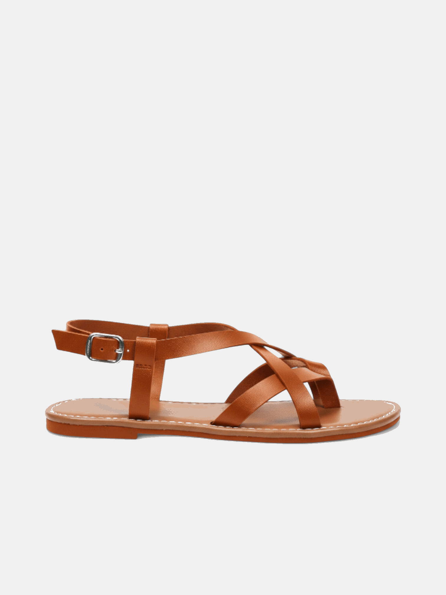 Sandália Rasteira Tiras Cruzadas Ankle Strap Couro Metal