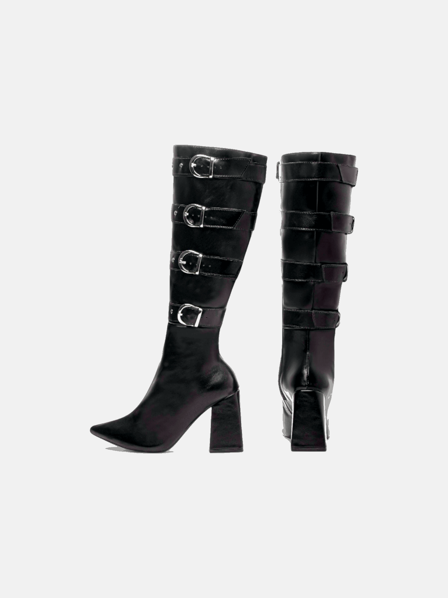 Bota Cano Alto Salto Grosso com Fivelas Metalizadas