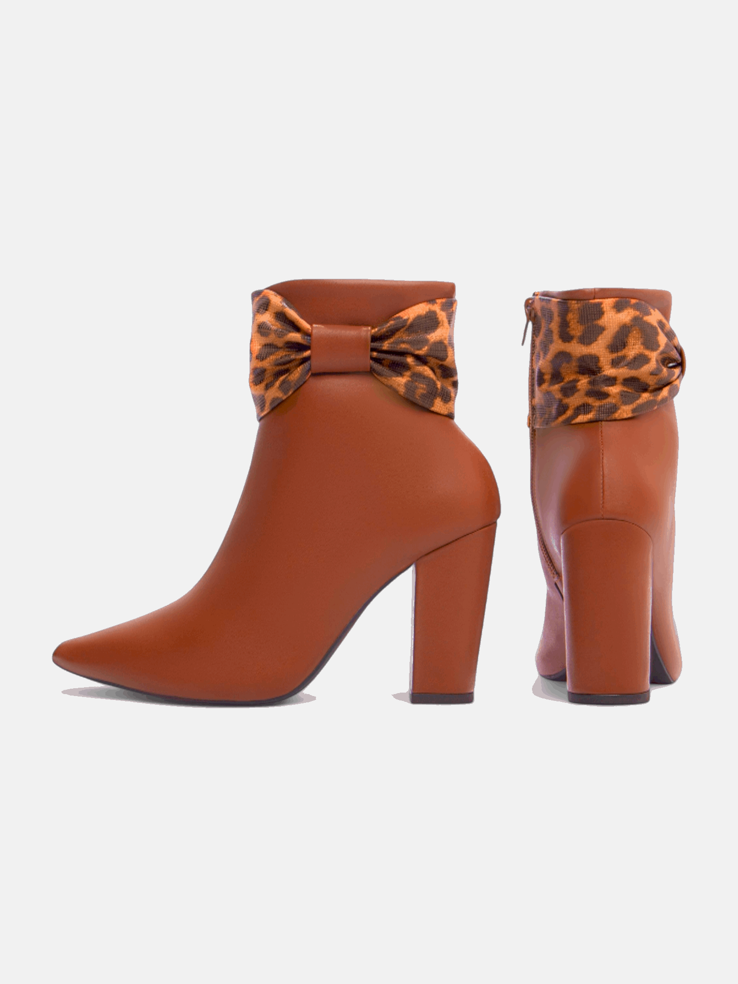 Bota Napa Salto Grosso Bico Fino com Laço Onça