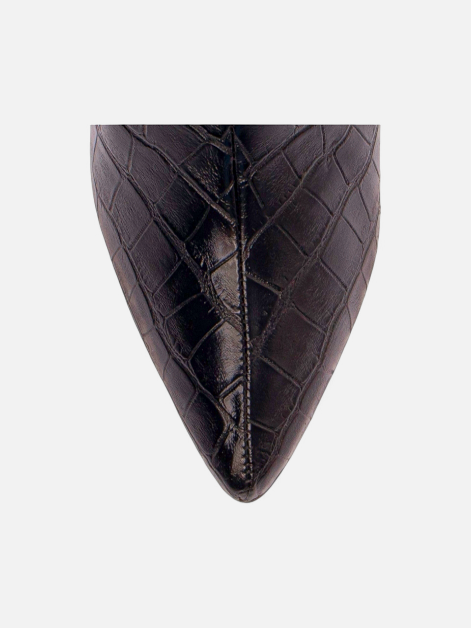 Bota Salto Grosso Cano Médio Bico Fino Croco Com Fivela