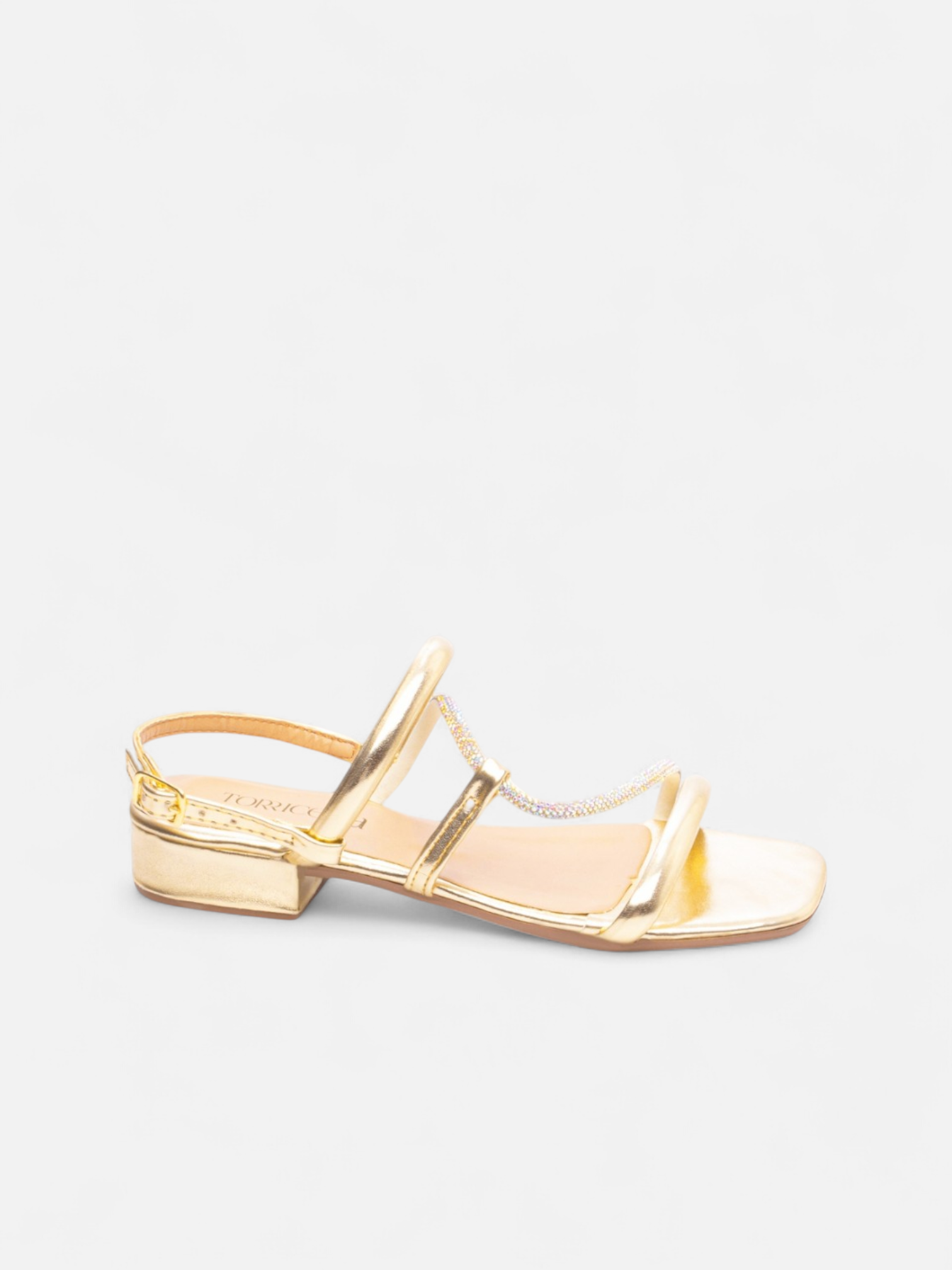 Sandália Salto Baixo com Manta de Strass Grafite