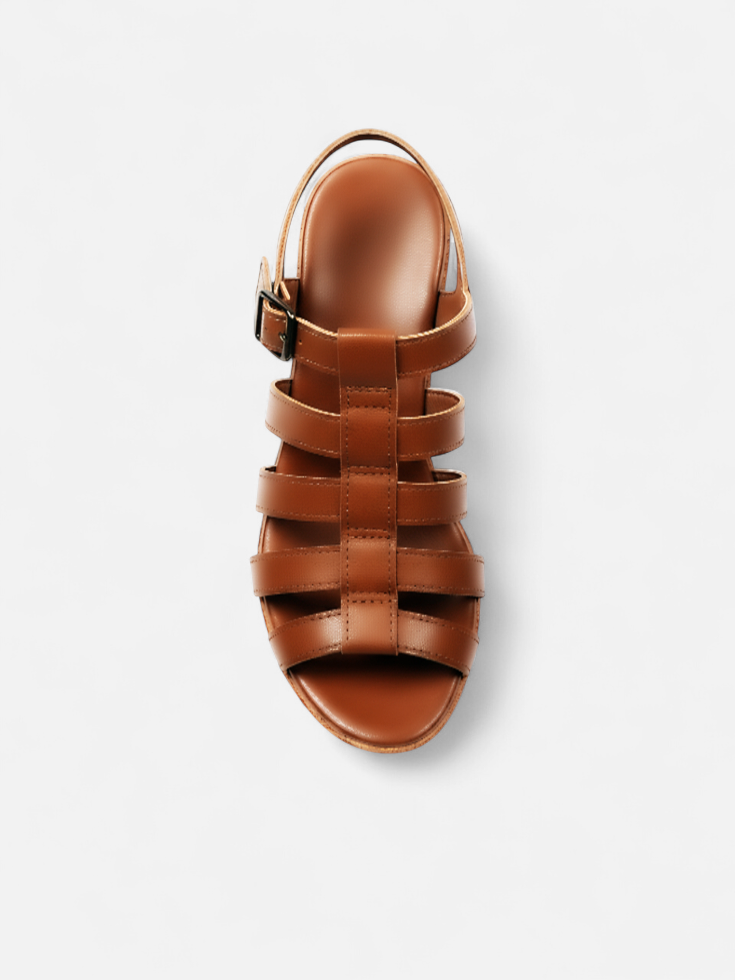 Sandália Anabela Tira Larga Cruzada Cortiça Castanho Escuro