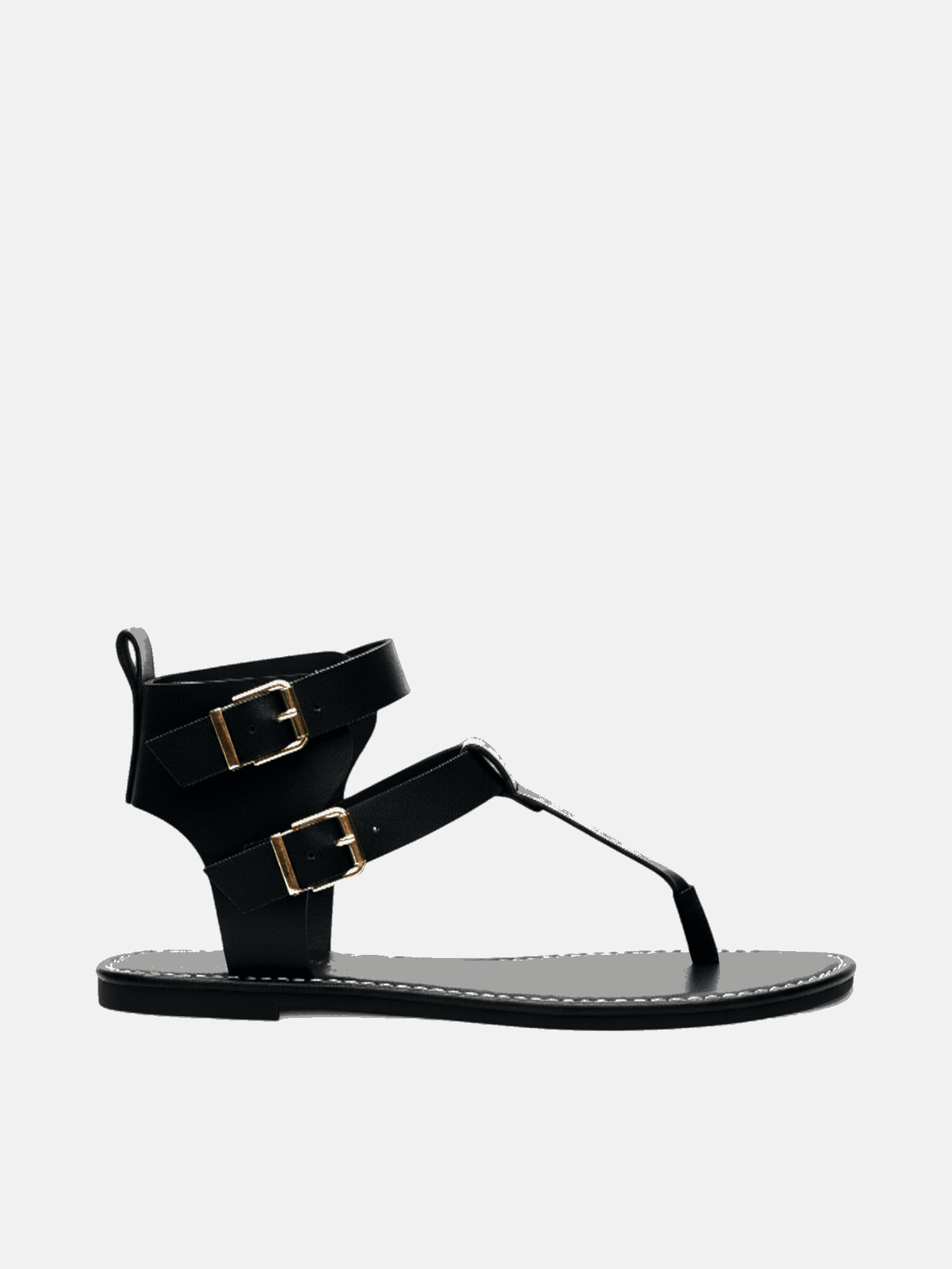 Sandália Rasteira Gladiadora Fivelas Duplas