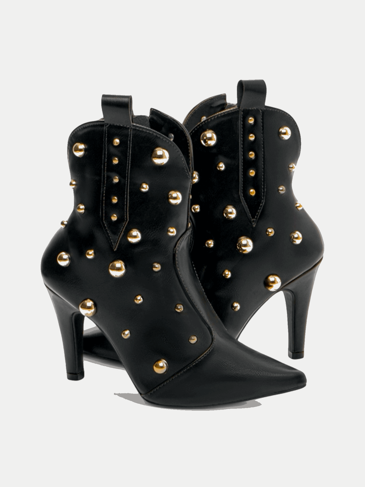 Bota Salto Fino Bico Fino com Apliques Metalizados