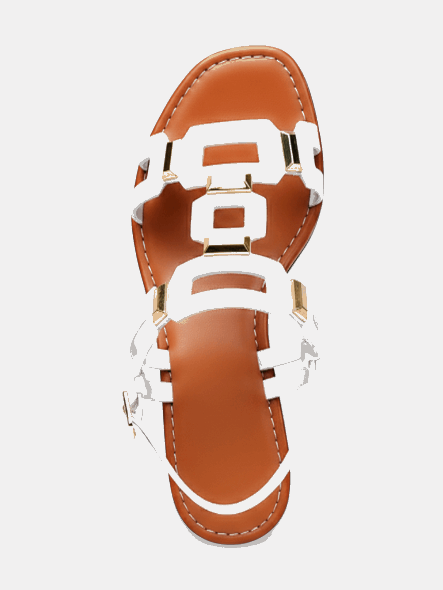 Sandália Rasteira Romana Tiras Apliques metálicos Geométricos