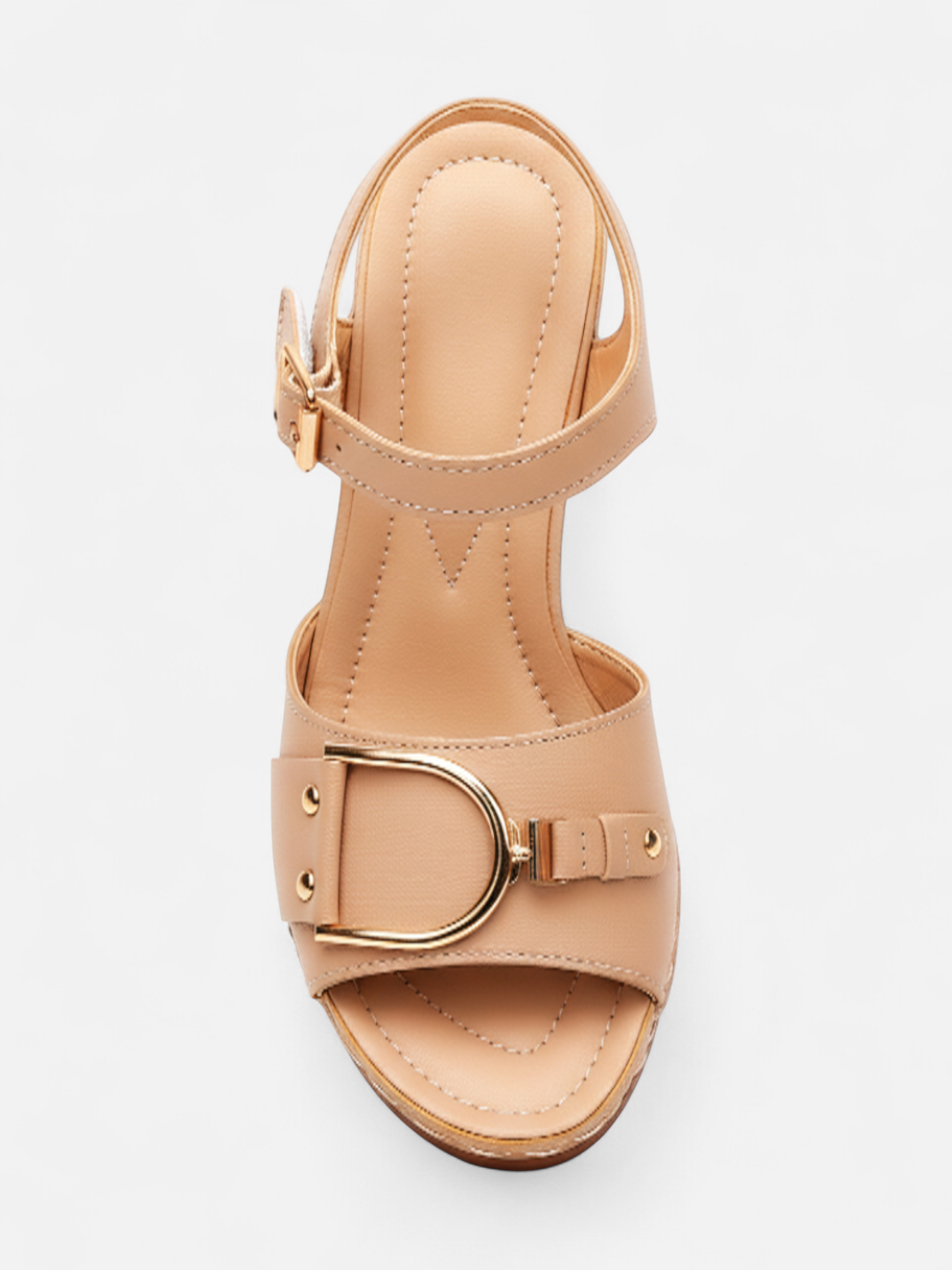 Sandália Salto Bloco Fivela Larga Pesponto Metal