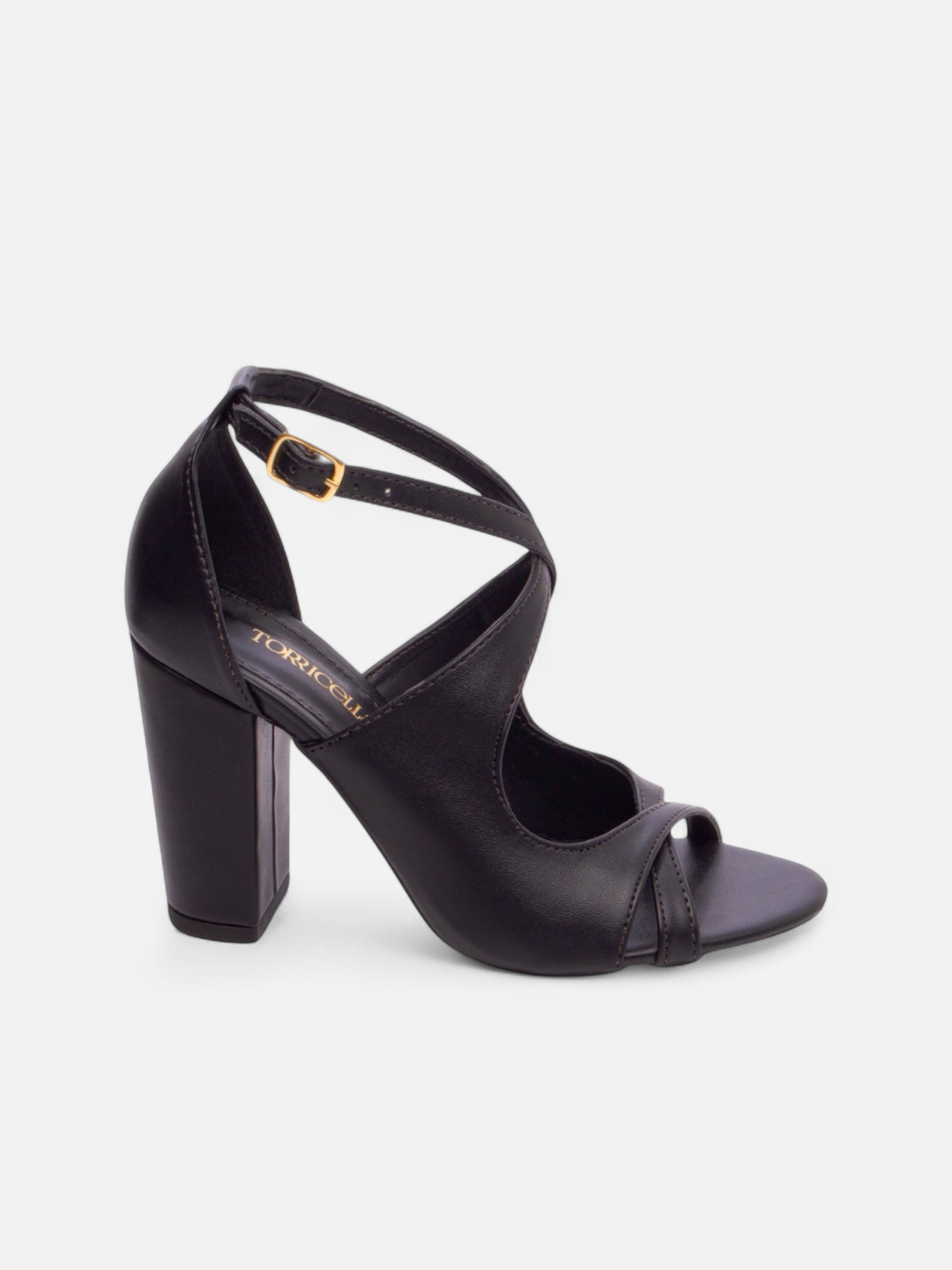 Sandália Napa Preto com Fivela Dourada