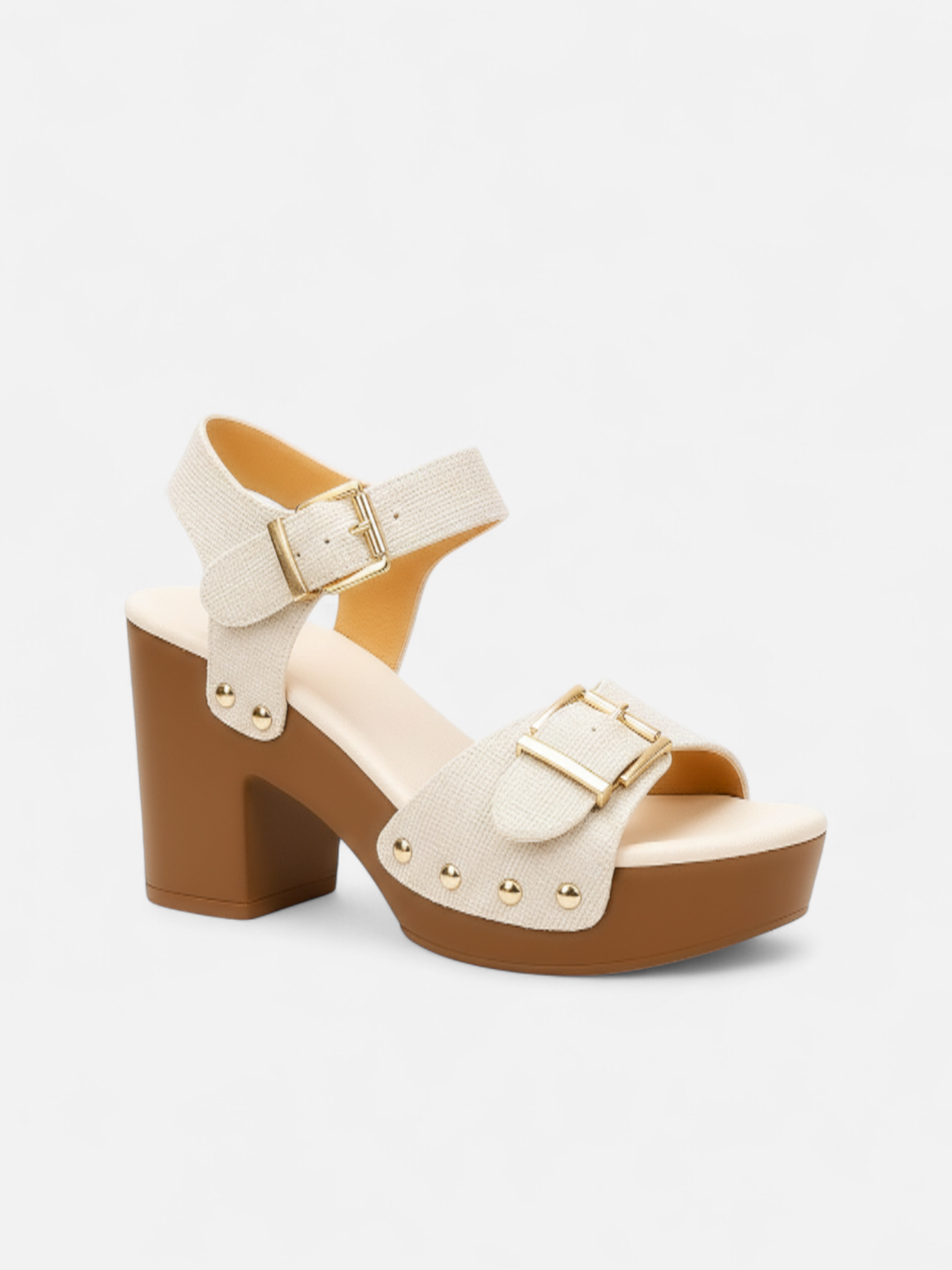 Sandália Plataforma Salto Bloco Tira Larga Fivela e Rebite
