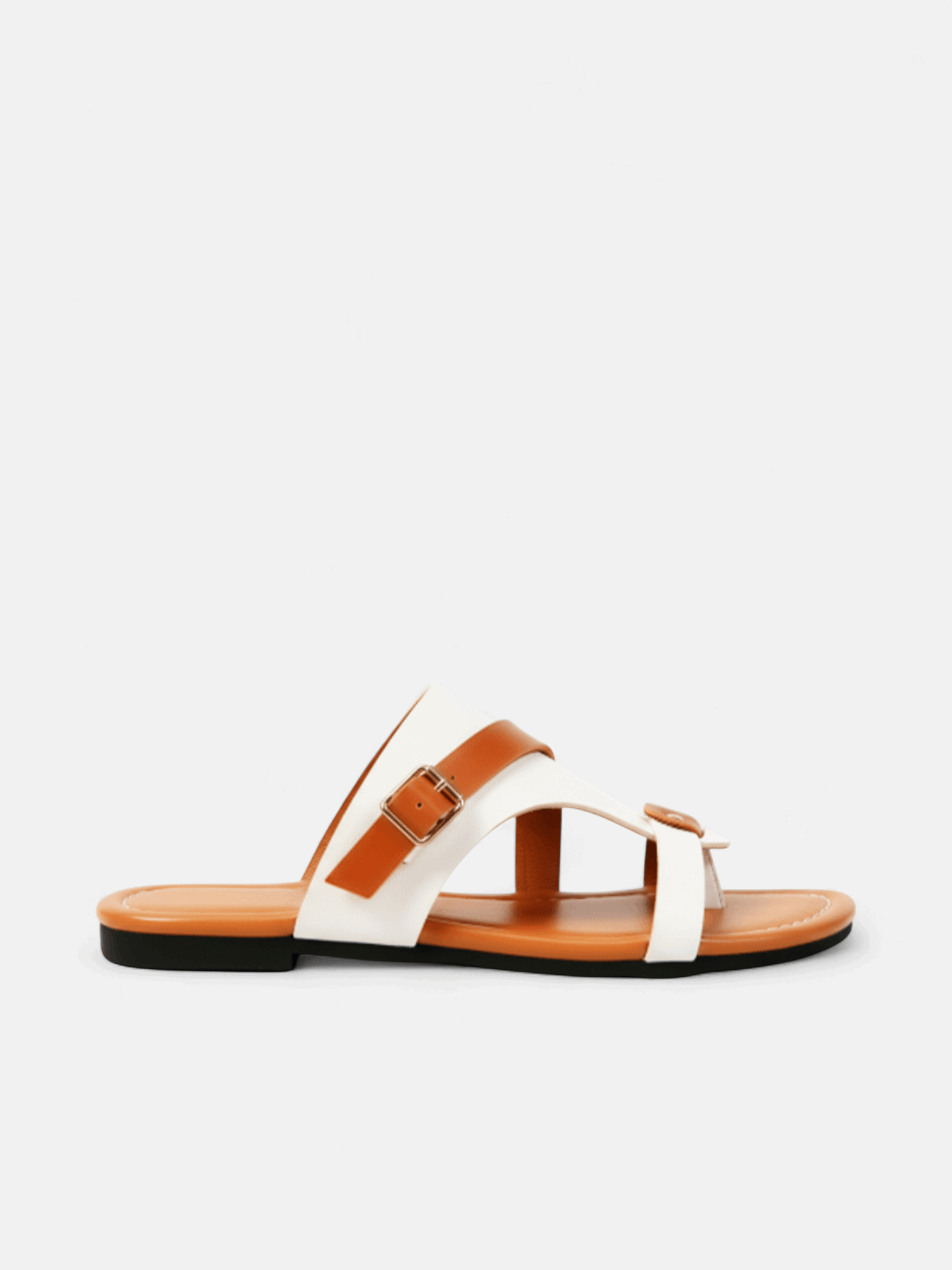 Sandália Rasteira Bicolor Fivela Cruzada