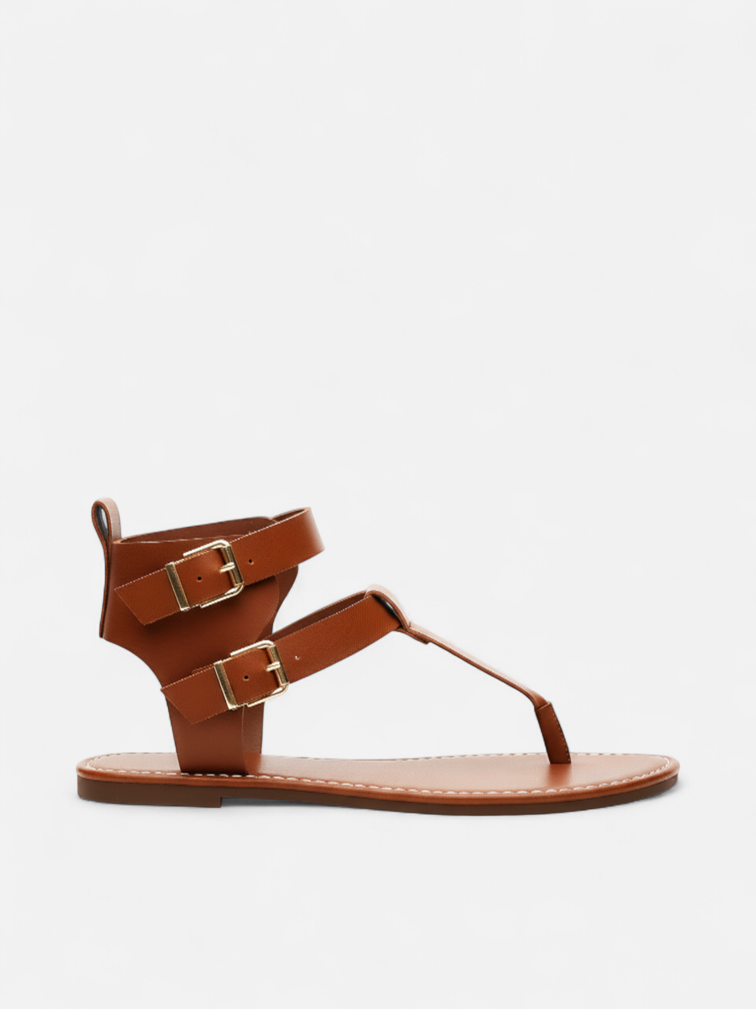 Sandália Rasteira Gladiadora Fivelas Duplas