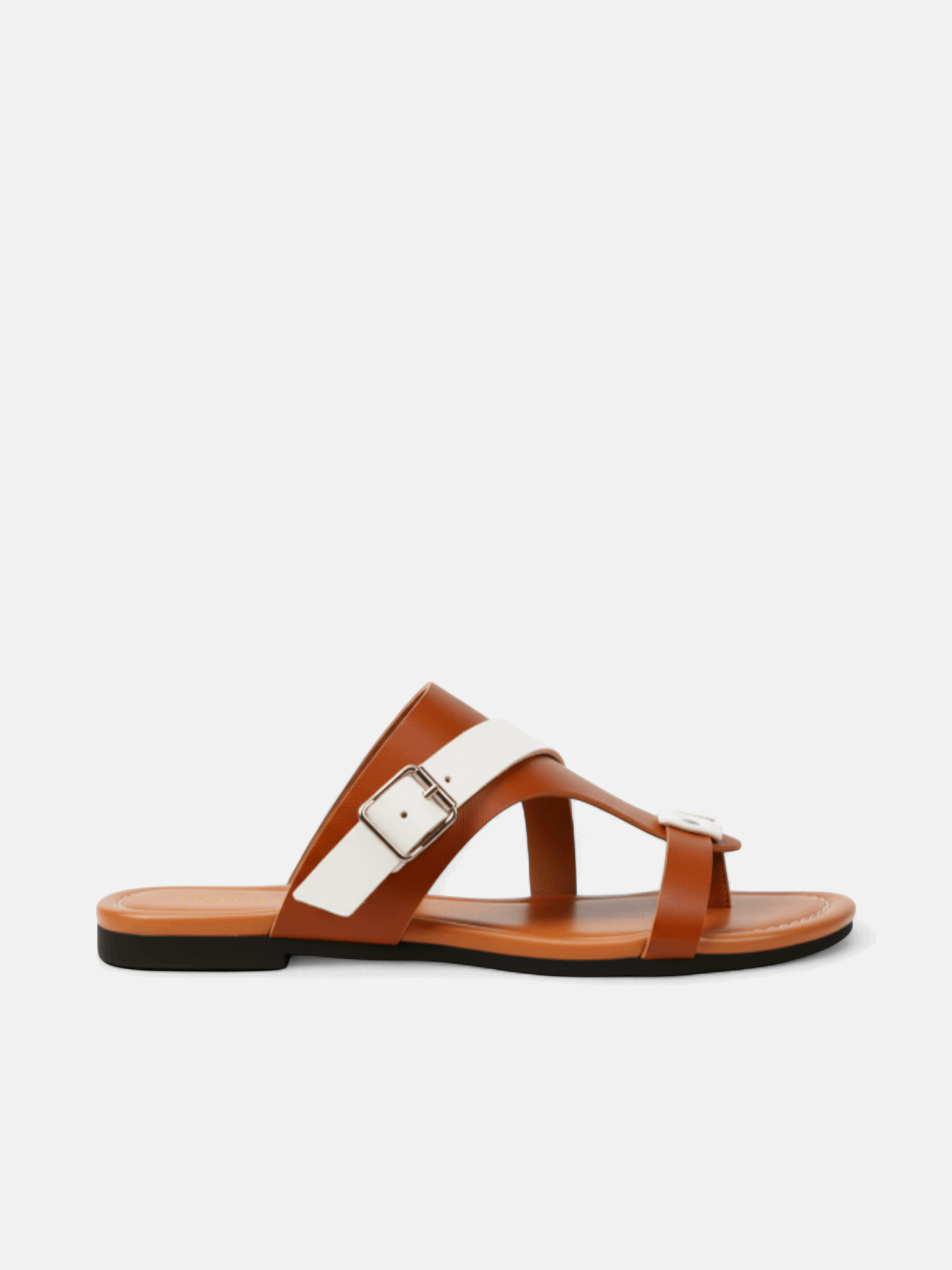 Sandália Rasteira Bicolor Fivela Cruzada