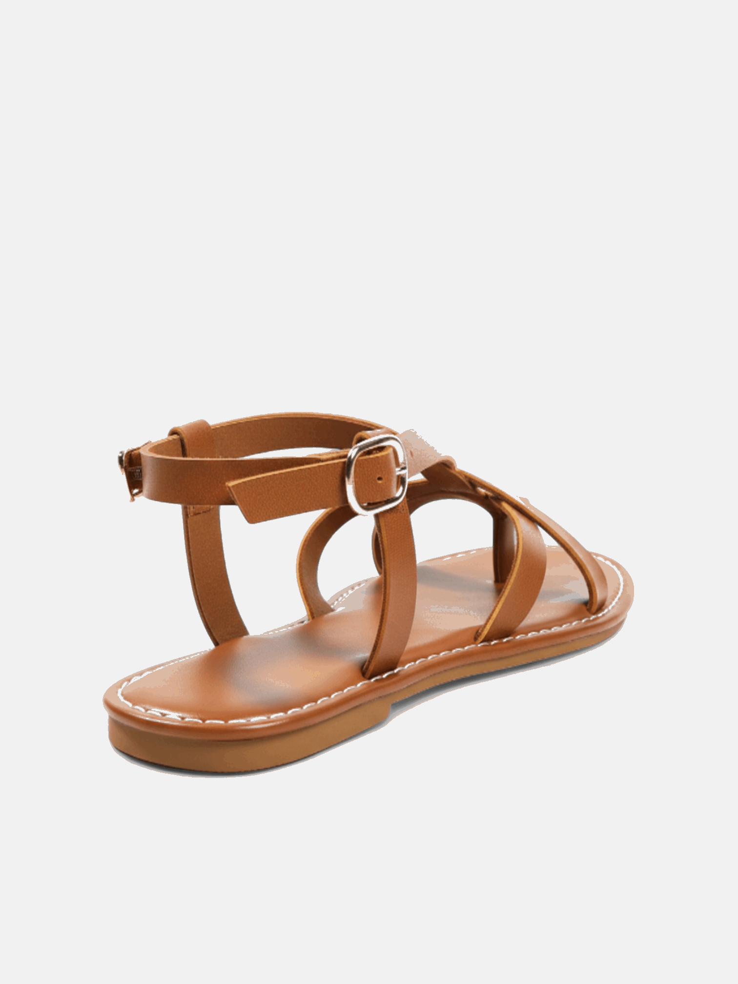 Sandália Rasteira Tiras Cruzadas Ankle Strap Couro Metal