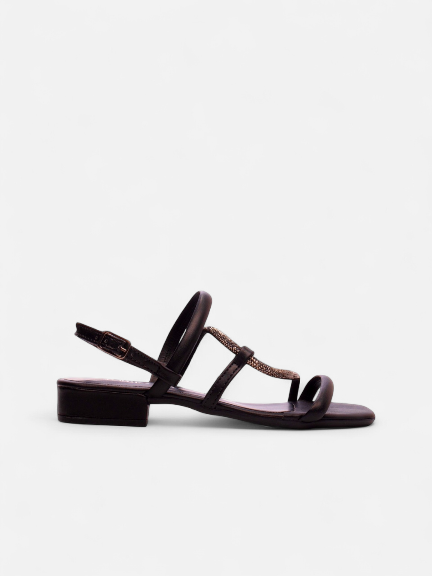 Sandália Salto Baixo com Manta de Strass Grafite