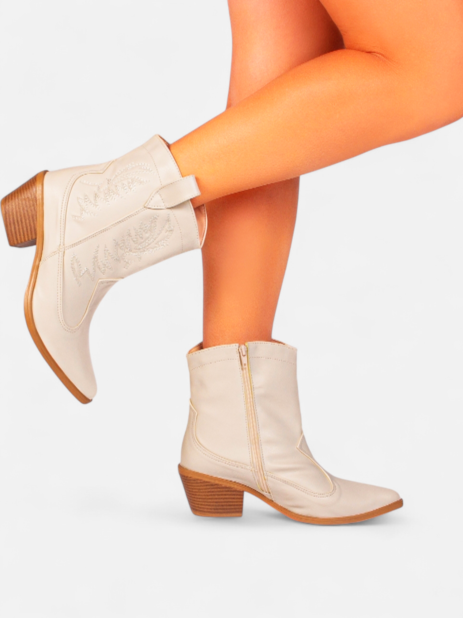 Bota Texana Salto Grosso Cano Baixo Bordada