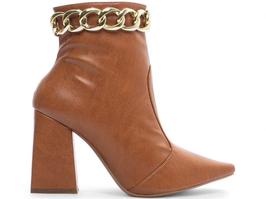 Bota Bico Fino Cano Médio e Pulseira com Corrente