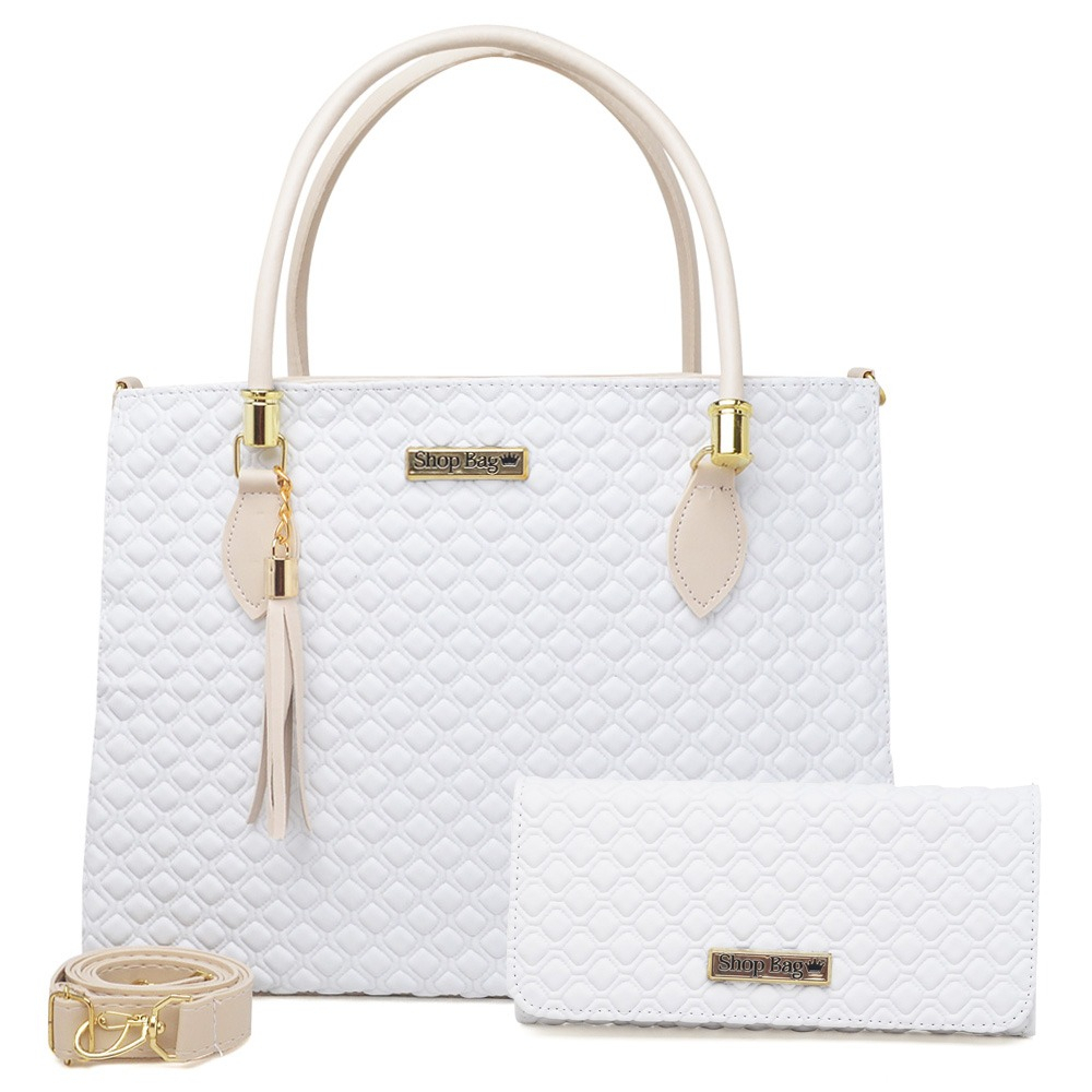 Kit Bolsa + Carteira Feminina Shopbag Living Savage Grande Bicolor Lançamento