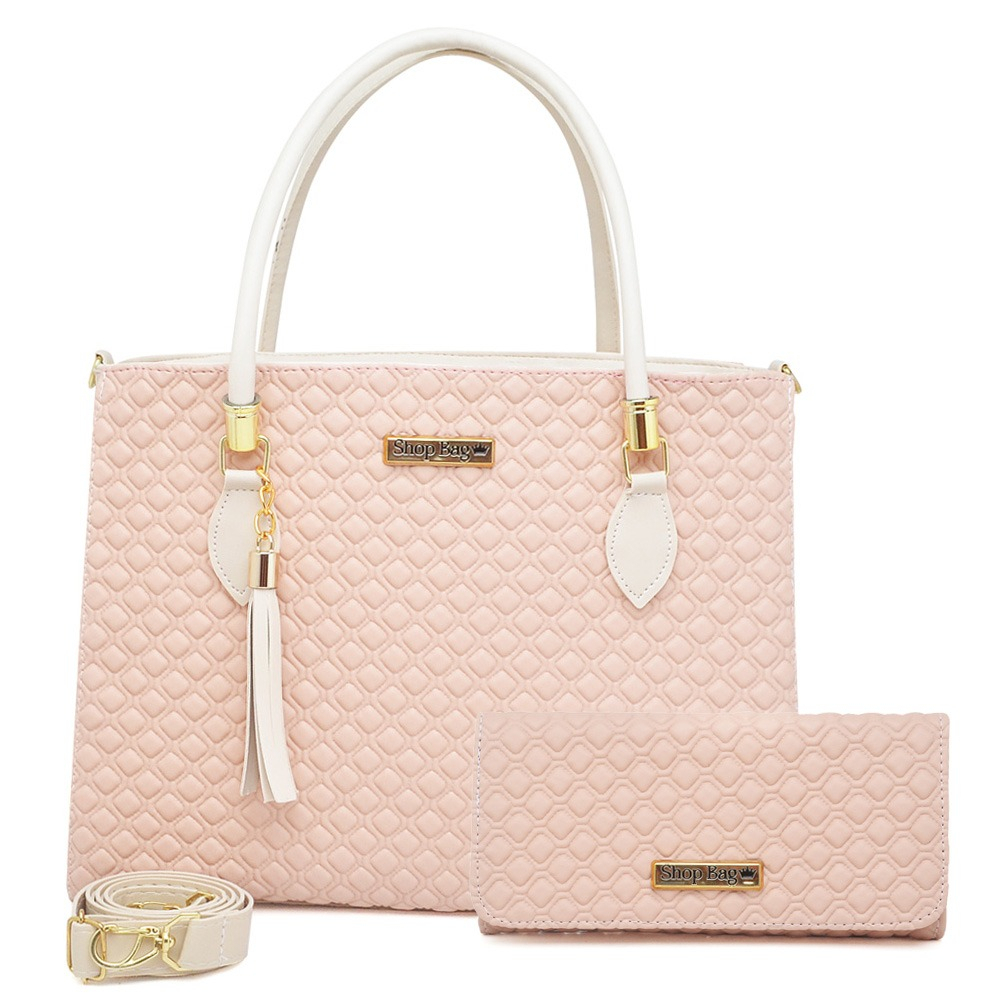Kit Bolsa + Carteira Feminina Shopbag Living Savage Grande Bicolor Lançamento
