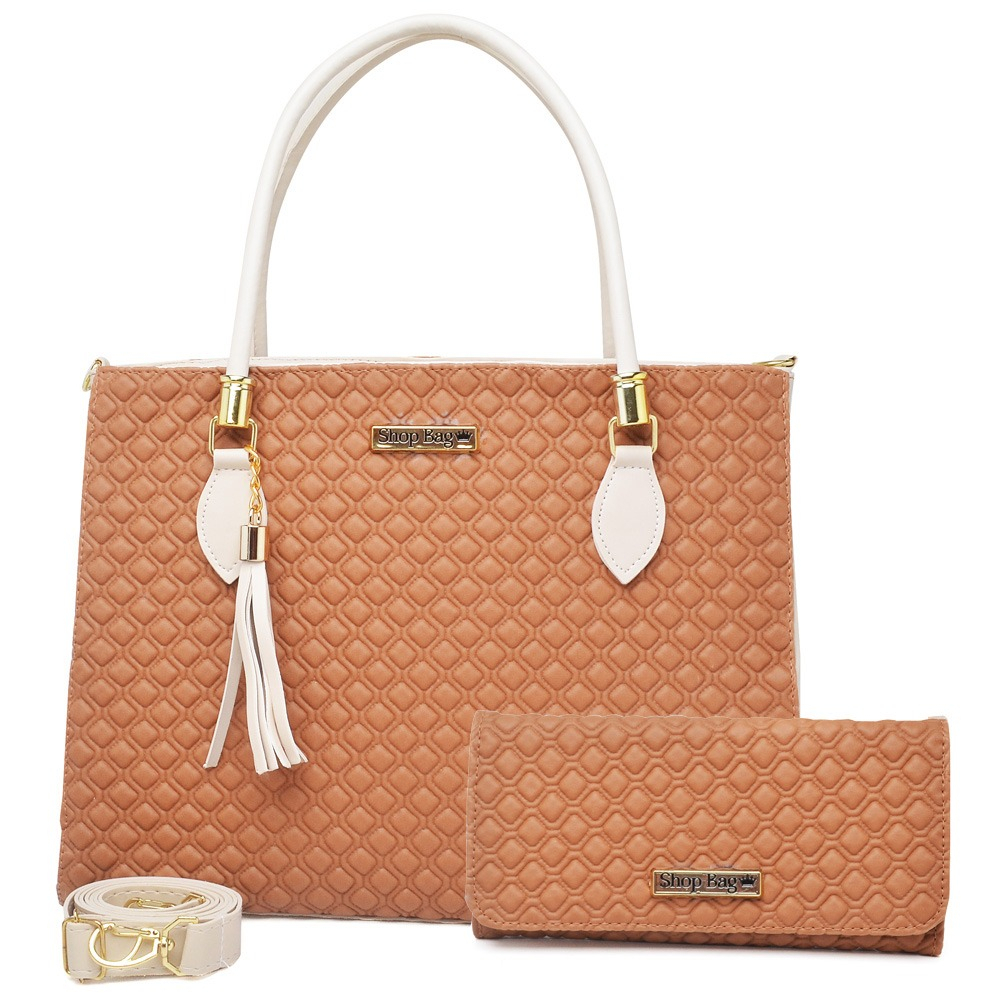 Kit Bolsa + Carteira Feminina Shopbag Living Savage Grande Bicolor Lançamento