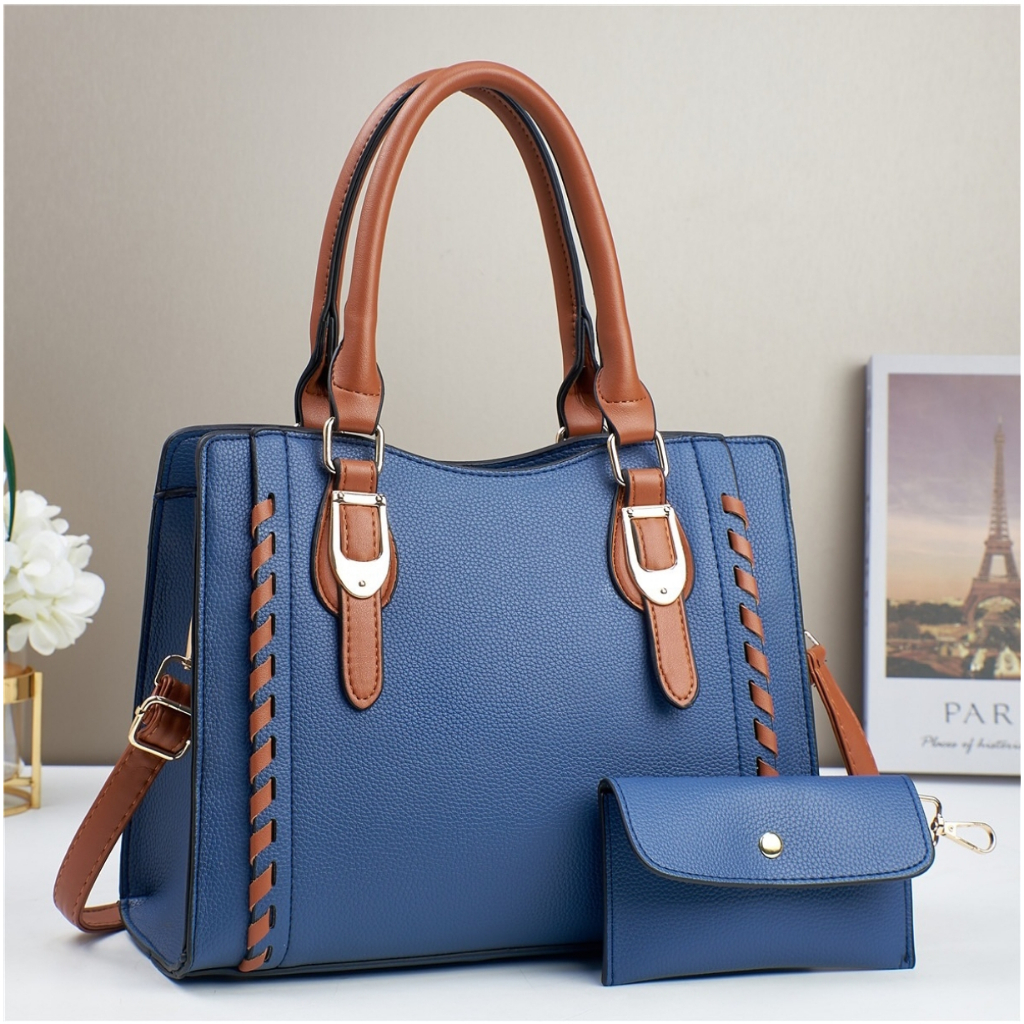 Bolsa feminina prática de grande capacidade com alcas destacaveis e ajustaveis incluindo uma carteira de fecho de botao