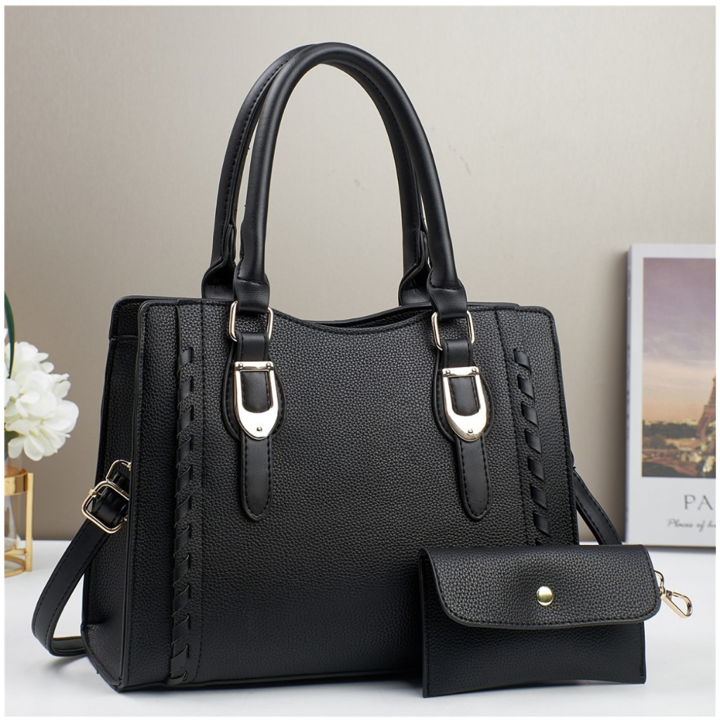 Bolsa feminina prática de grande capacidade com alcas destacaveis e ajustaveis incluindo uma carteira de fecho de botao