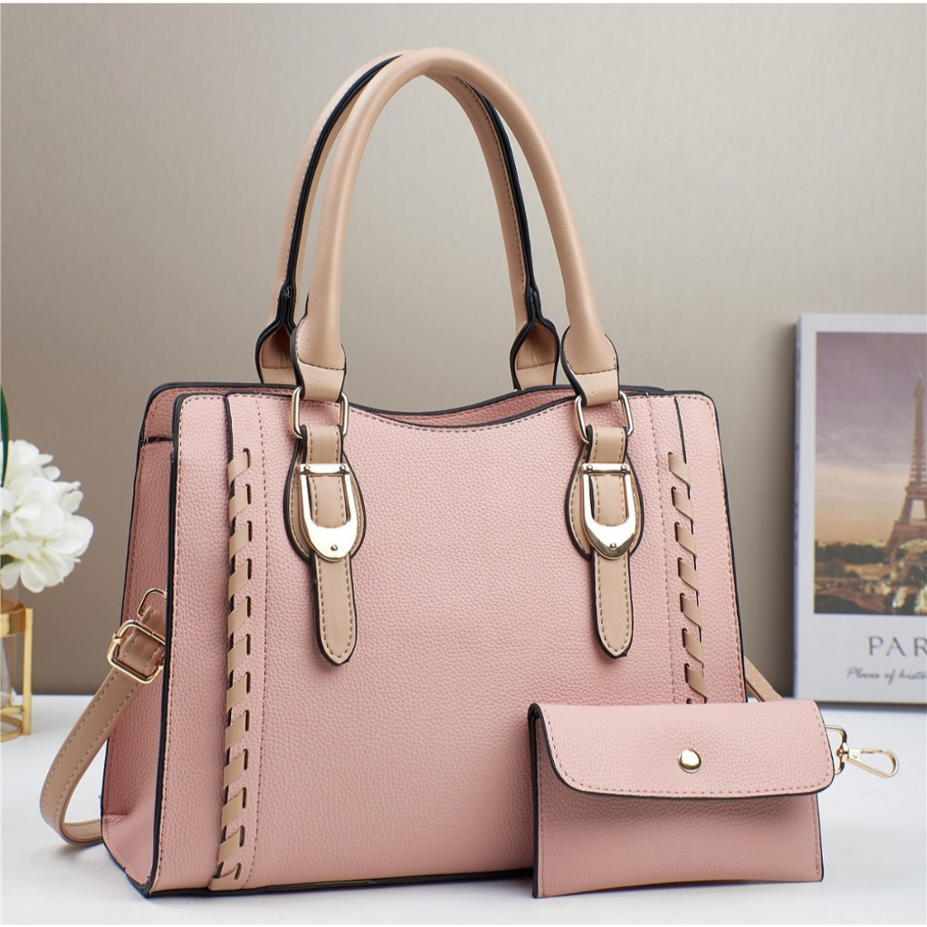 Bolsa feminina prática de grande capacidade com alcas destacaveis e ajustaveis incluindo uma carteira de fecho de botao
