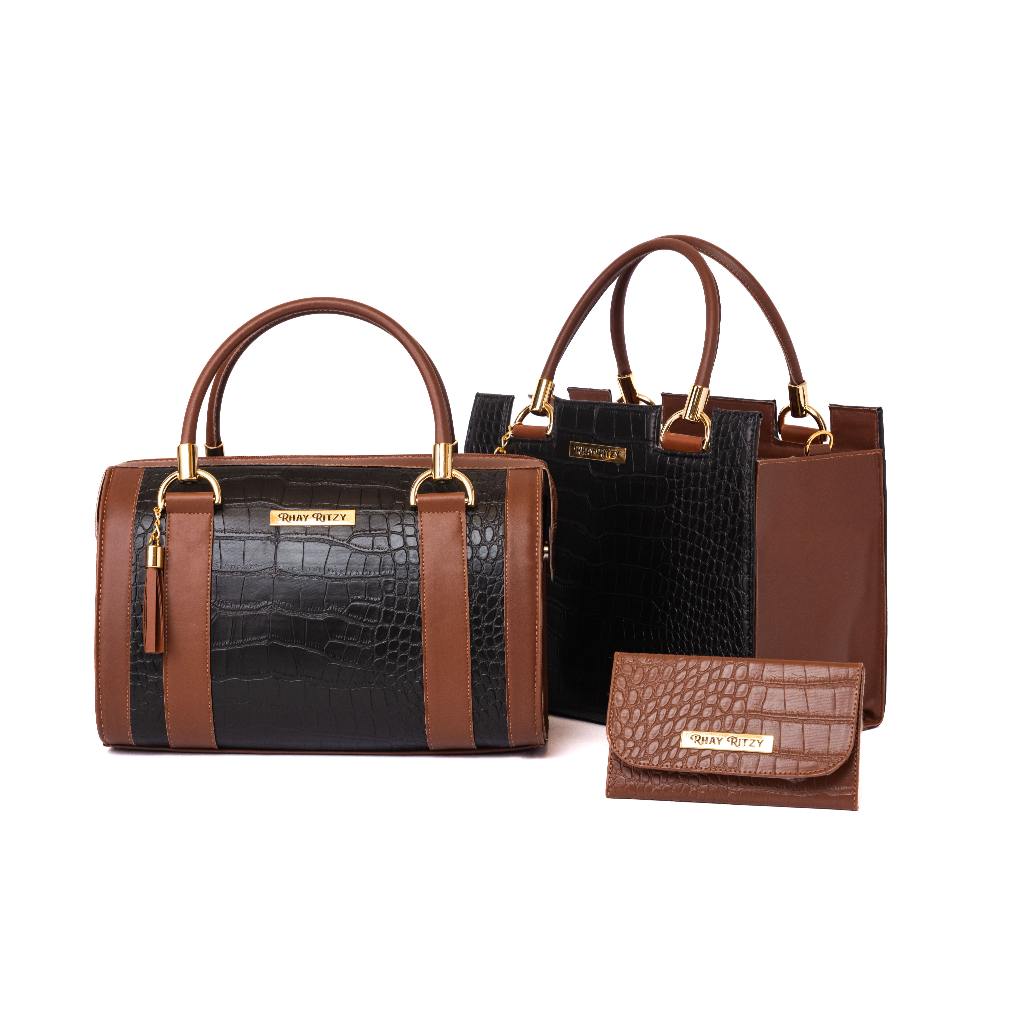 Kit Bolsa Baú + Bolsa Castelo Com Carteira Feminina de Mão e Alça de ombro Bicolor Transversal Promoção