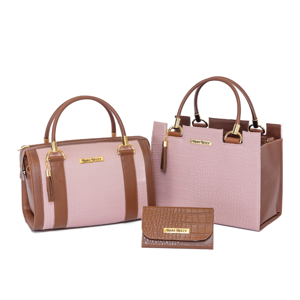 Kit Bolsa Baú + Bolsa Castelo Com Carteira Feminina de Mão e Alça de ombro Bicolor Transversal Promoção