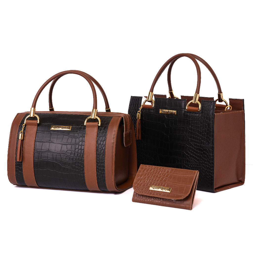 Kit Bolsa Baú + Bolsa Castelo Com Carteira Feminina de Mão e Alça de ombro Bicolor Transversal Promoção