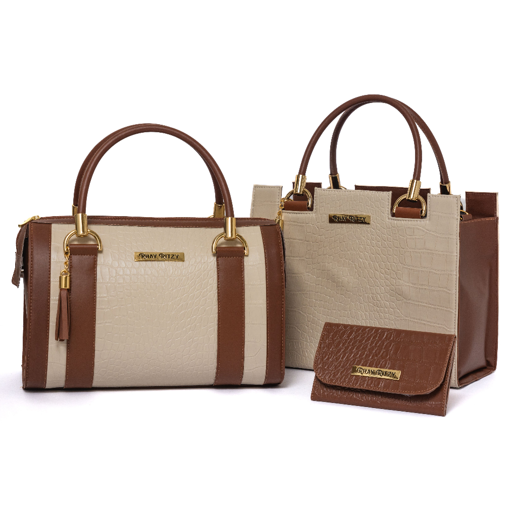 Kit Bolsa Baú + Bolsa Castelo Com Carteira Feminina de Mão e Alça de ombro Bicolor Transversal Promoção