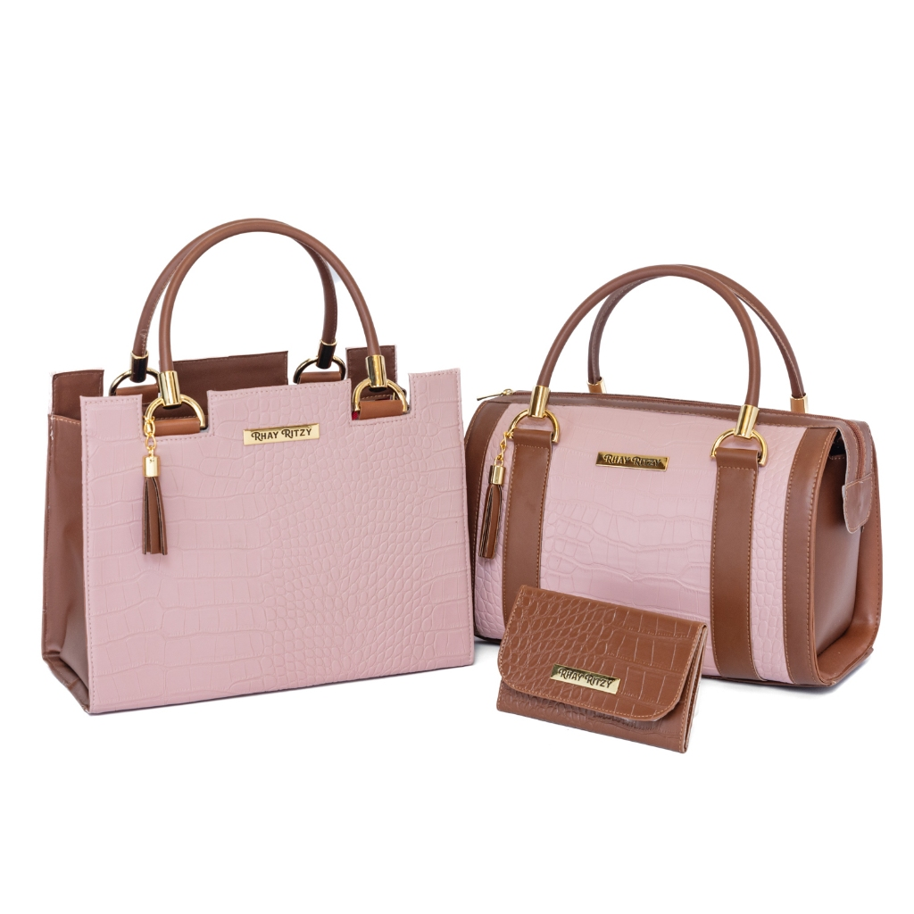 Kit Bolsa Baú + Bolsa Castelo Com Carteira Feminina de Mão e Alça de ombro Bicolor Transversal Promoção