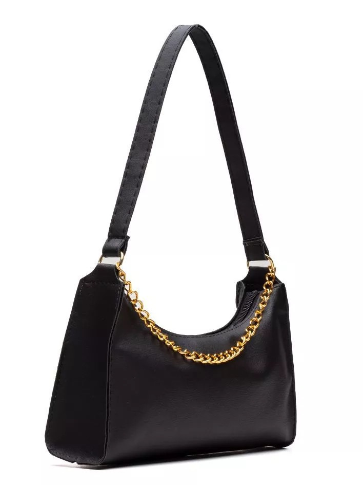 Bolsa Feminina Pequena Baguete Tiracolo De Ombro Corrente Dourada