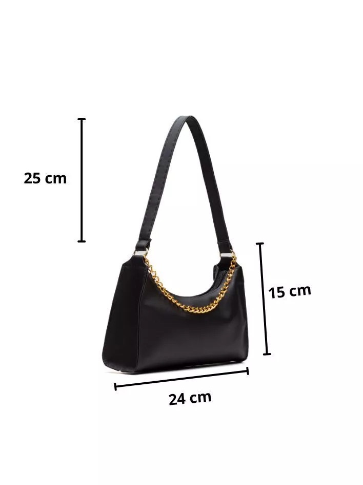 Bolsa Feminina Pequena Baguete Tiracolo De Ombro Corrente Dourada
