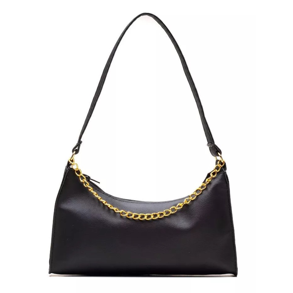 Bolsa Feminina Pequena Baguete Tiracolo De Ombro Corrente Dourada
