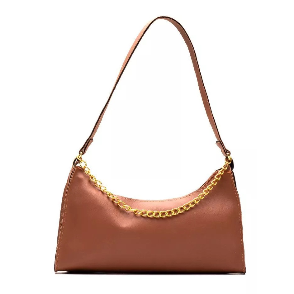 Bolsa Feminina Pequena Baguete Tiracolo De Ombro Corrente Dourada