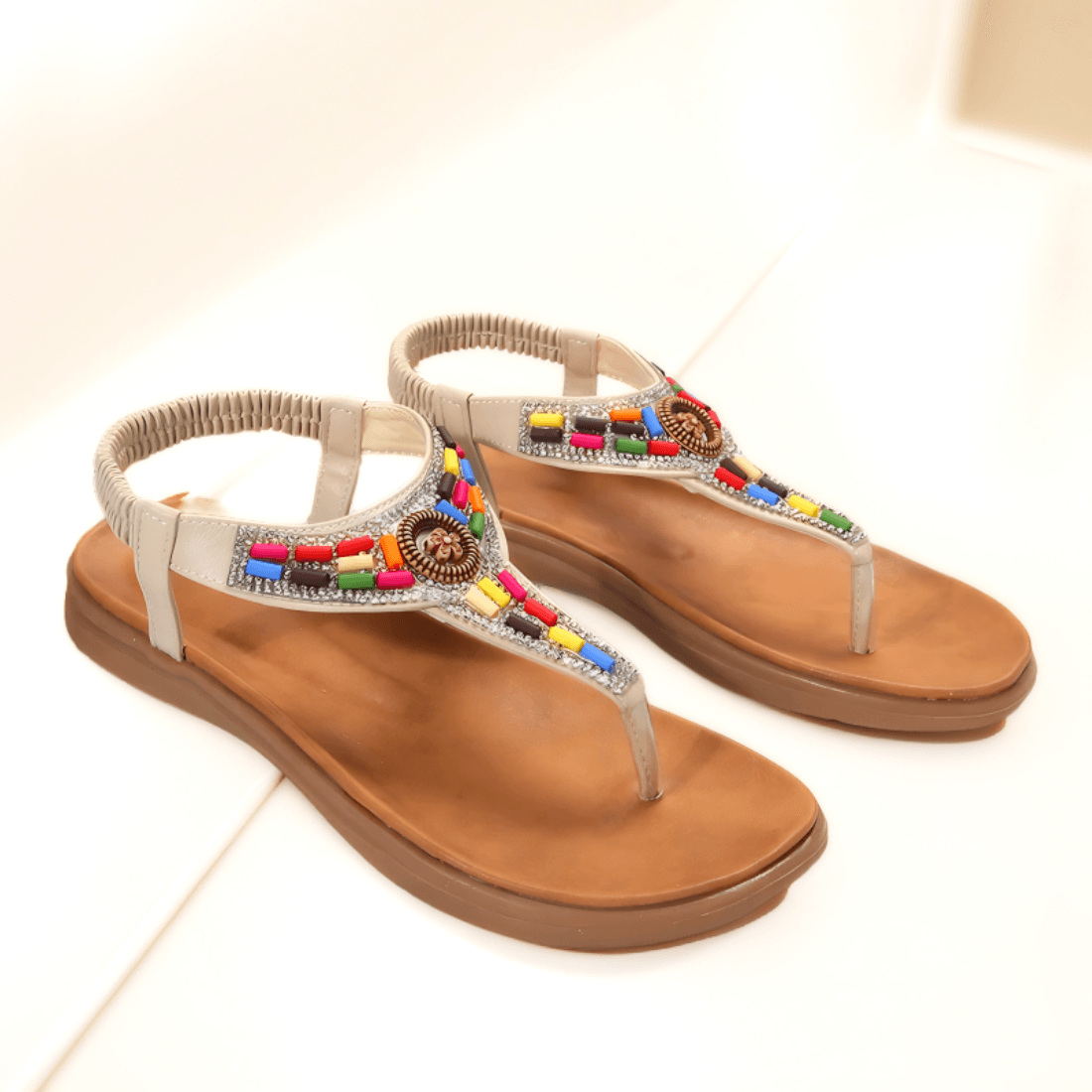 Sandália Rasteira Boho Gladiadora com Cristais Moda Verão outono - #carminito#