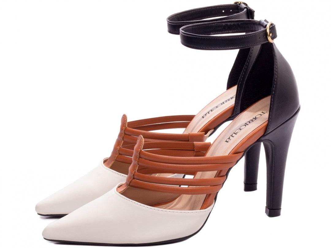 Scarpin Médio Napa Off White Caramelo e Preto - #carminito#