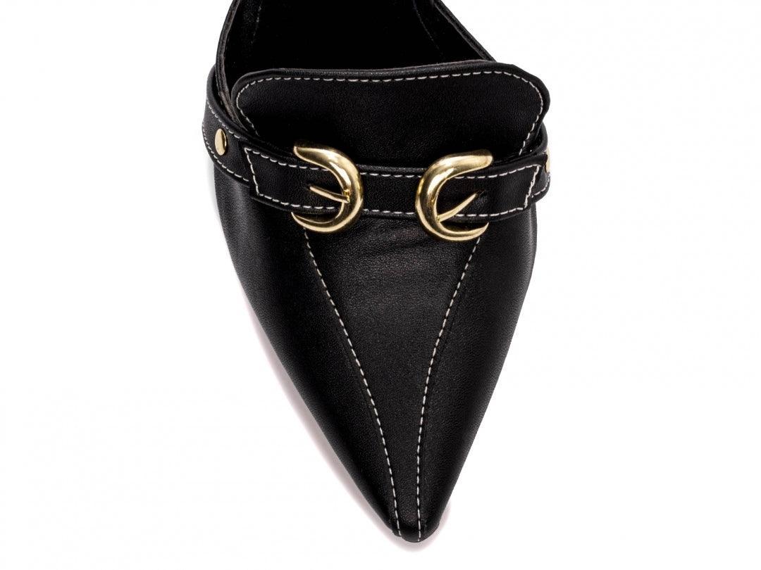Scarpin Mule Napa Preto com Fivelas Douradas - #carminito#